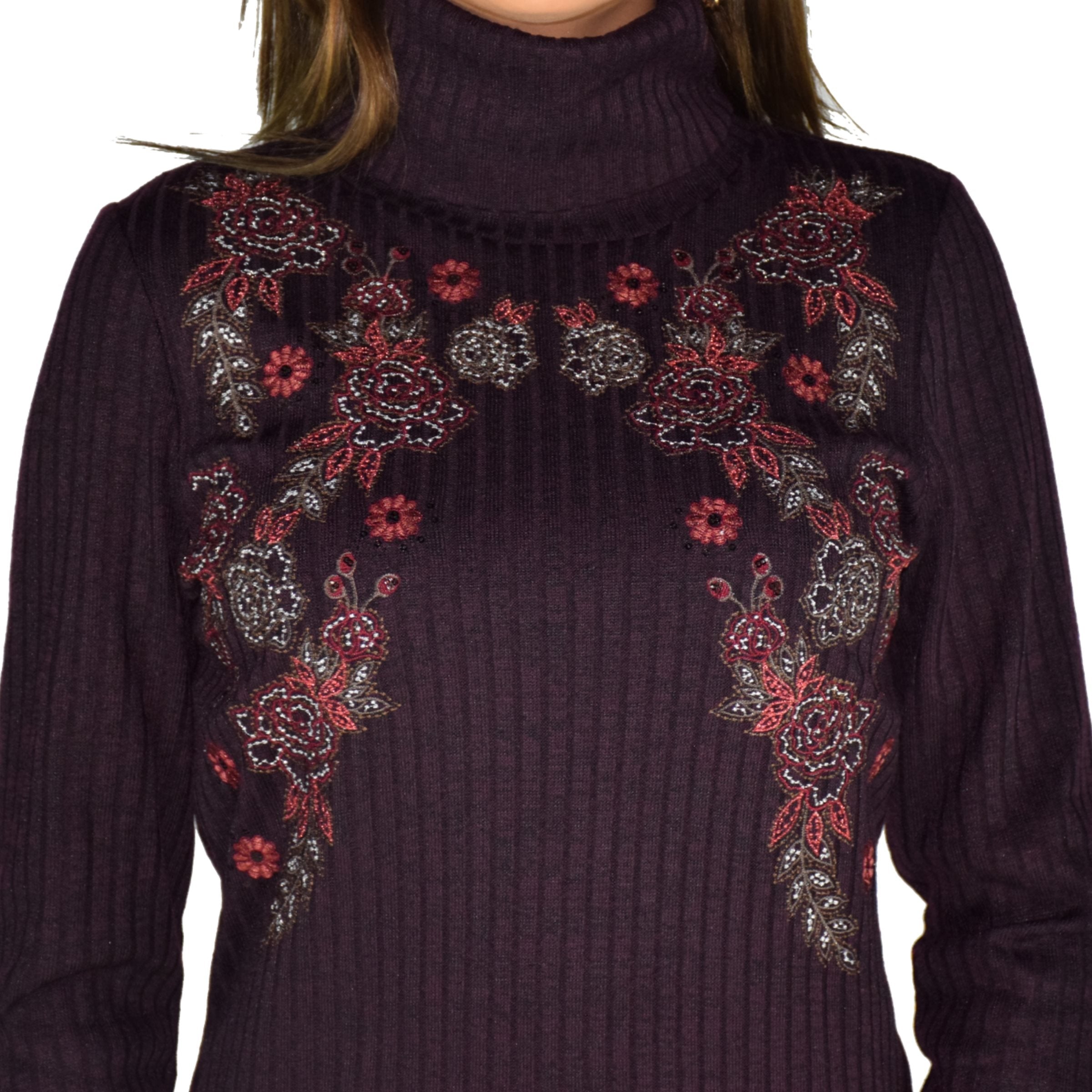 Vestido Mujer Punto Burdeos Bordado Flores – Koroshi 1922VS22