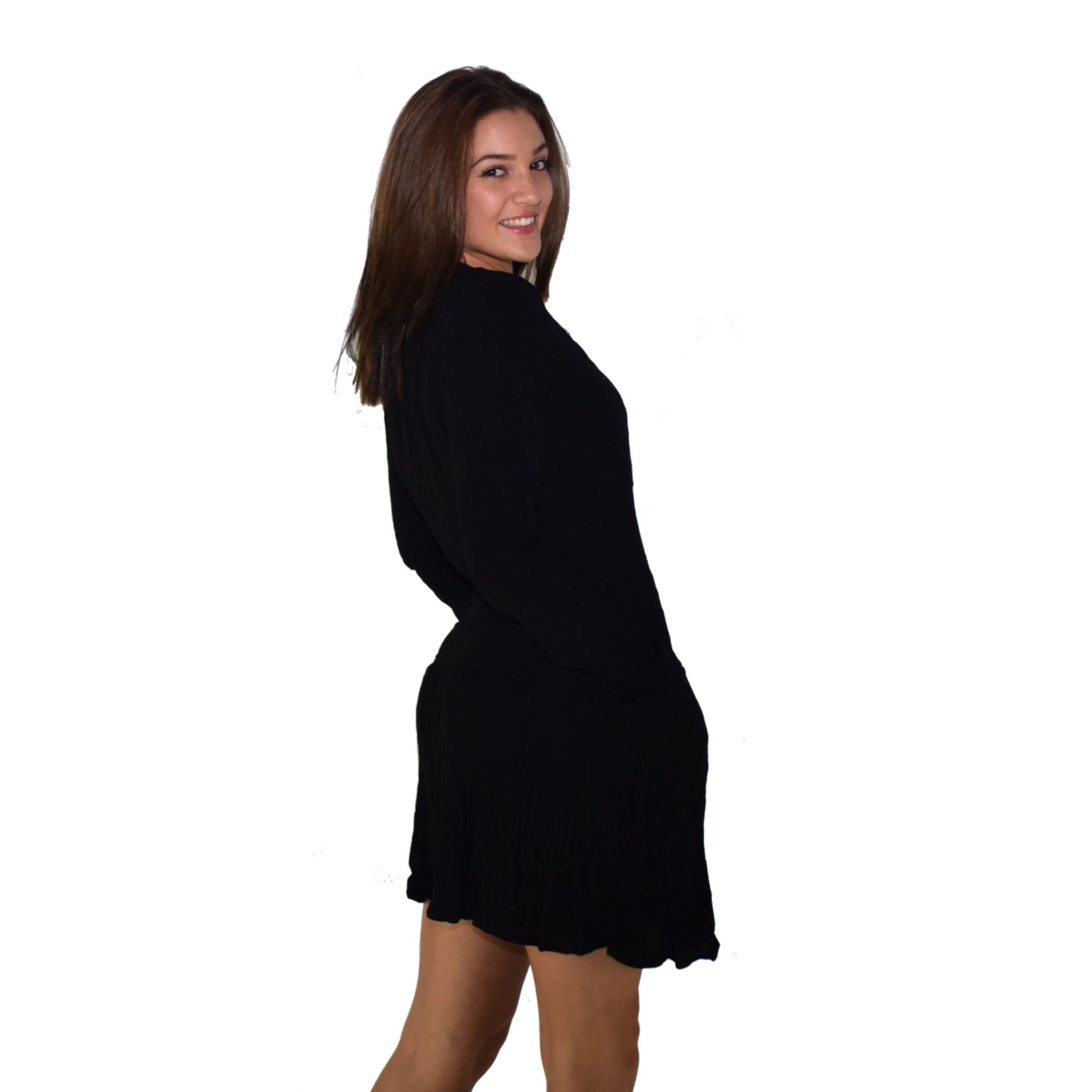 Vestido Mujer de Bámbula con Blonda Manga Larga – Koroshi Negro