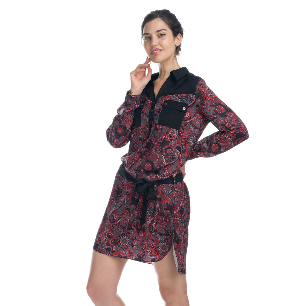 Vestido Camisero Mujer Estampado Manga Larga – Koroshi Negro