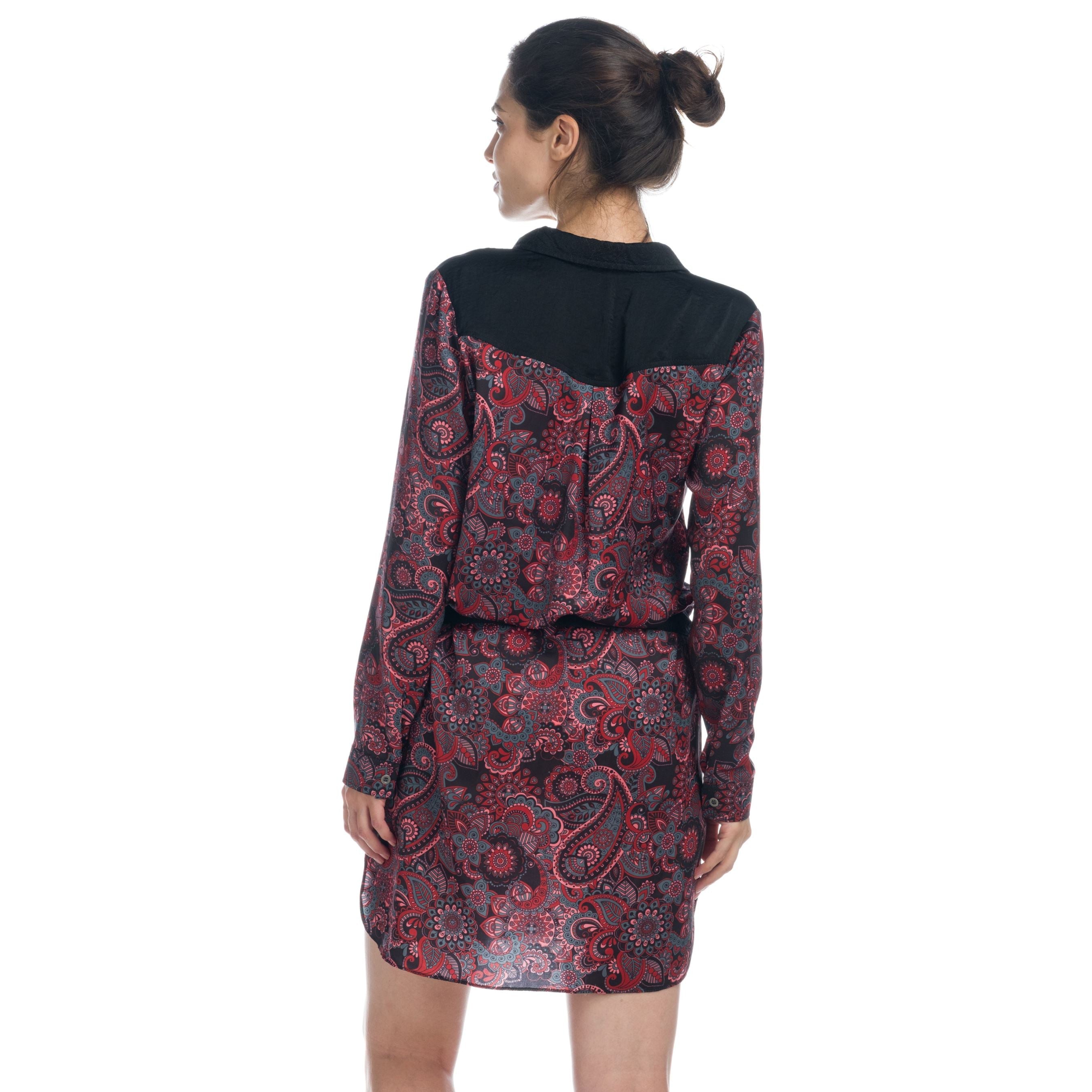 Vestido Camisero Mujer Estampado Manga Larga – Koroshi Negro