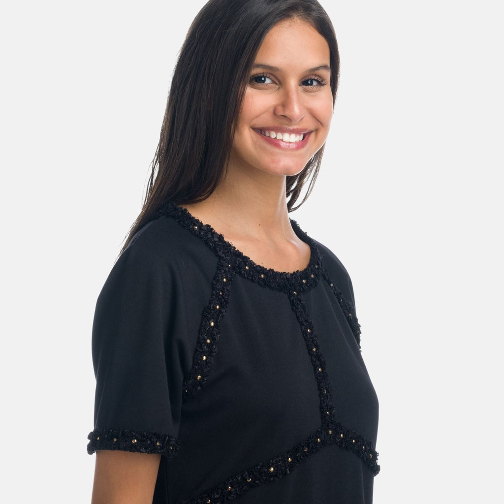 Vestido Mujer de Punto y Tweed con Lurex Manga Corta – Koroshi Negro
