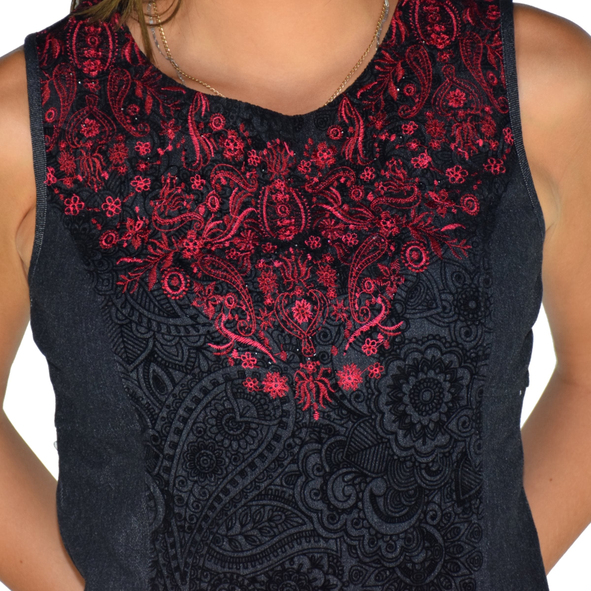 Vestido Denim Mujer Bordado y Flock – Koroshi Negro