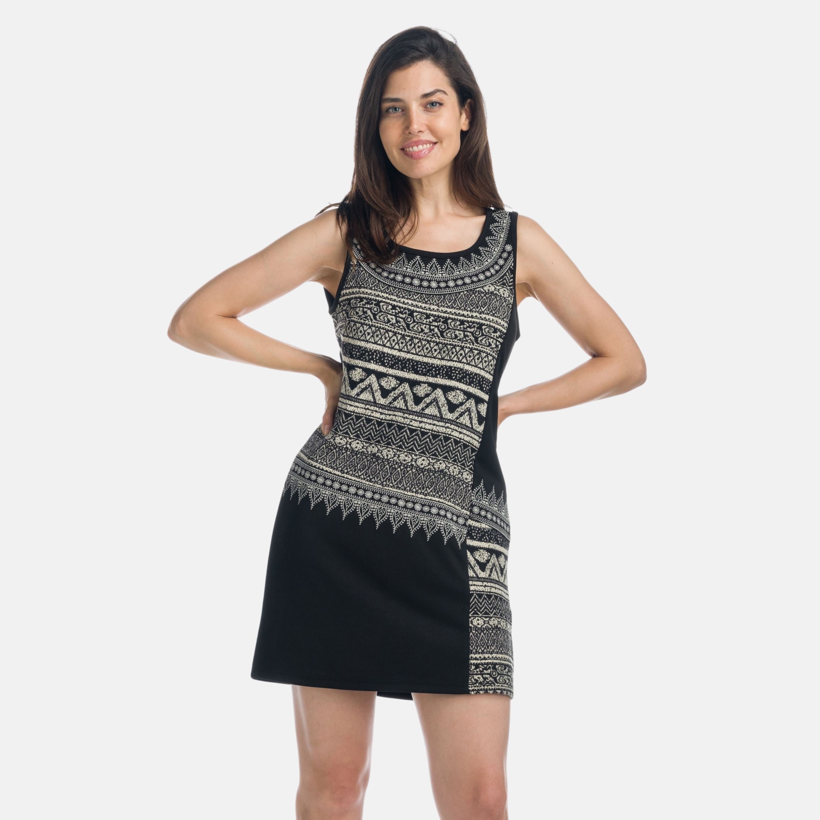 Vestido Corto Mujer sin Mangas con Bordado Étnico – Koroshi Negro
