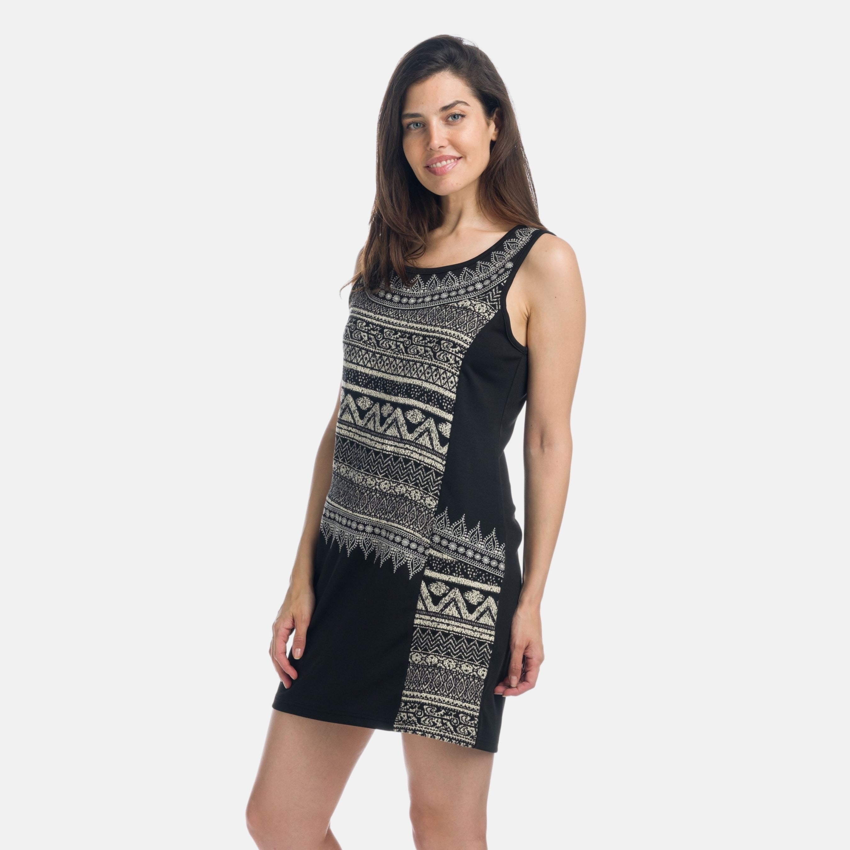 Vestido Corto Mujer sin Mangas con Bordado Étnico – Koroshi Negro