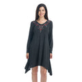 Vestido Mujer Jaspeado con Bordado y Bajo Asimétrico – Koroshi Negro