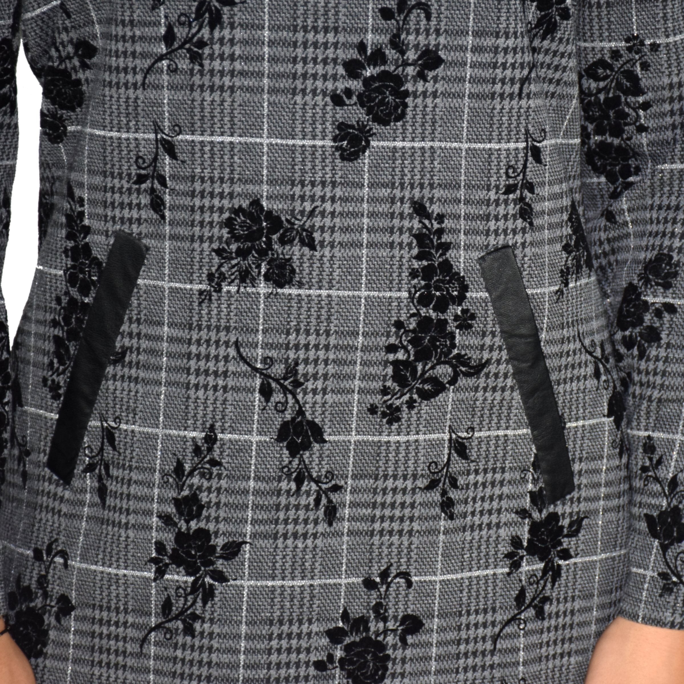 Vestido de Cuadros Mujer con Flores en Flock y Lurex – Koroshi Negro