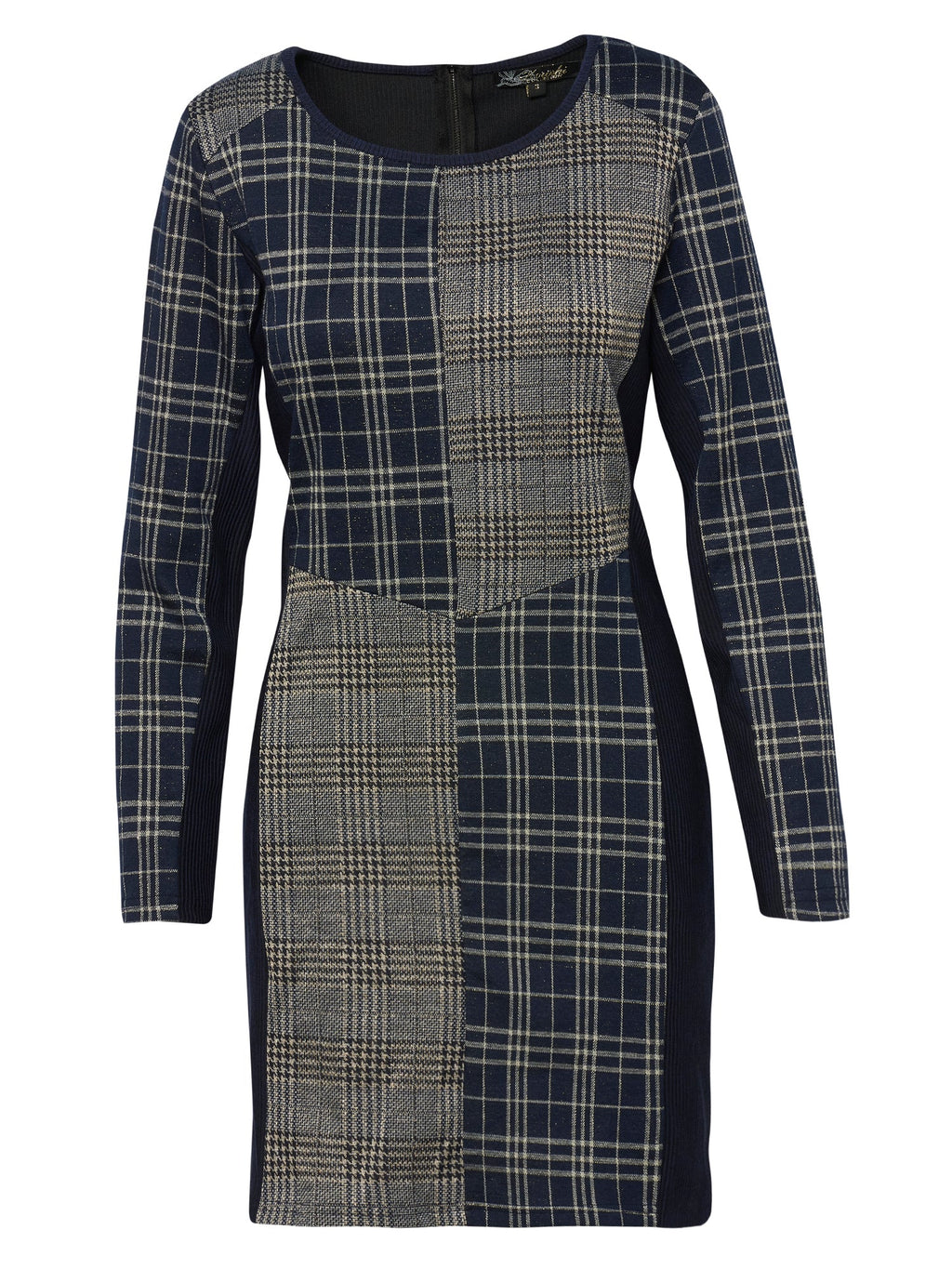 Vestido de Cuadros Mujer Entubado con Cortes a Contraste – Koroshi Azul Marino