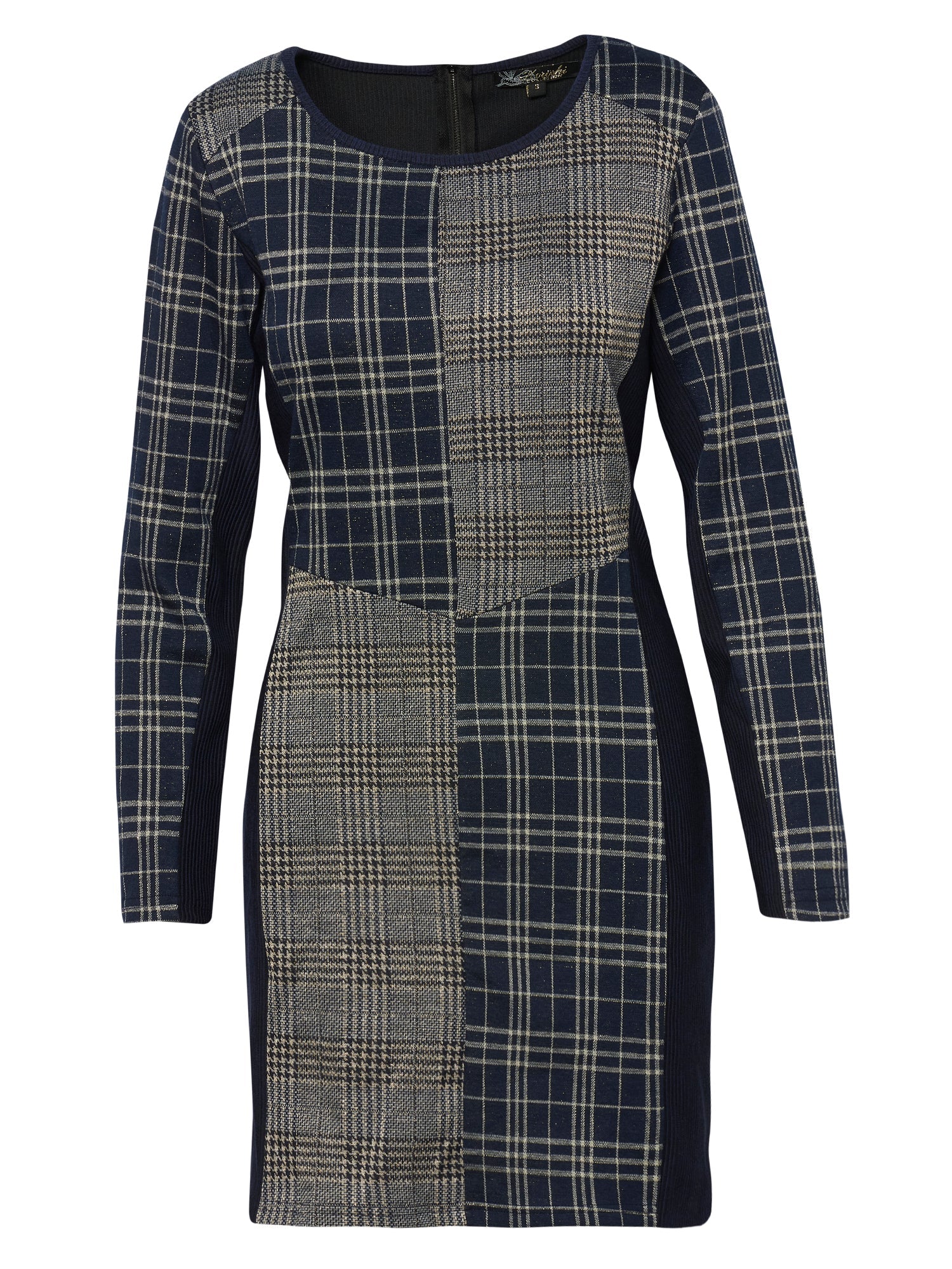 Vestido de Cuadros Mujer Entubado con Cortes a Contraste – Koroshi Azul Marino
