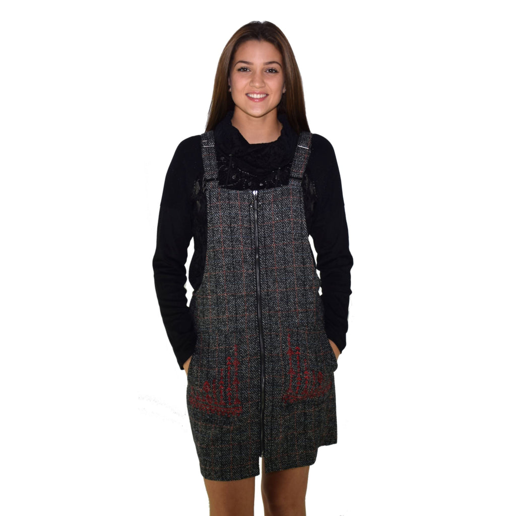 Vestido Pichi Tweed Mujer Bolsillos Bordados – Koroshi Negro