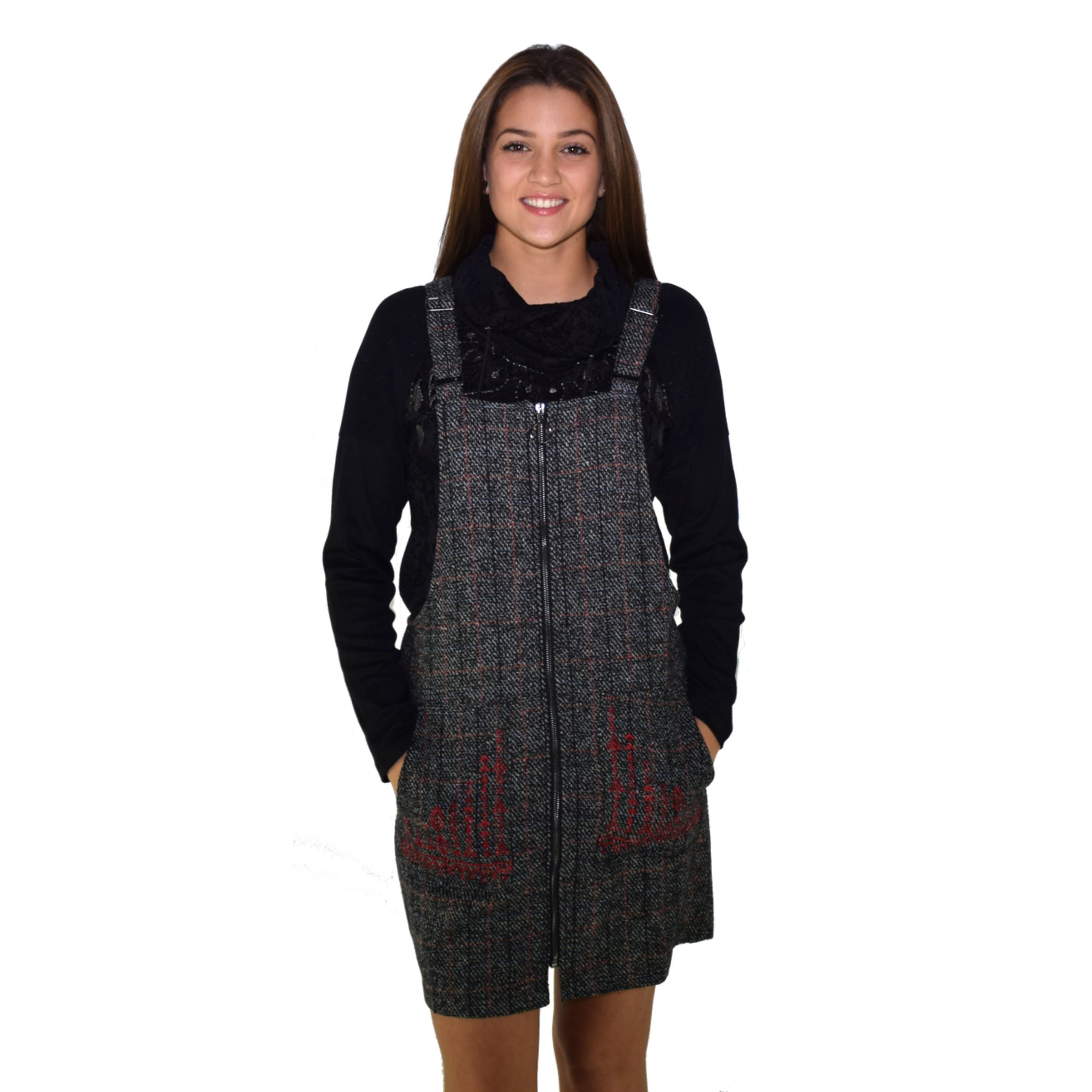 Vestido Pichi Tweed Mujer Bolsillos Bordados – Koroshi Negro