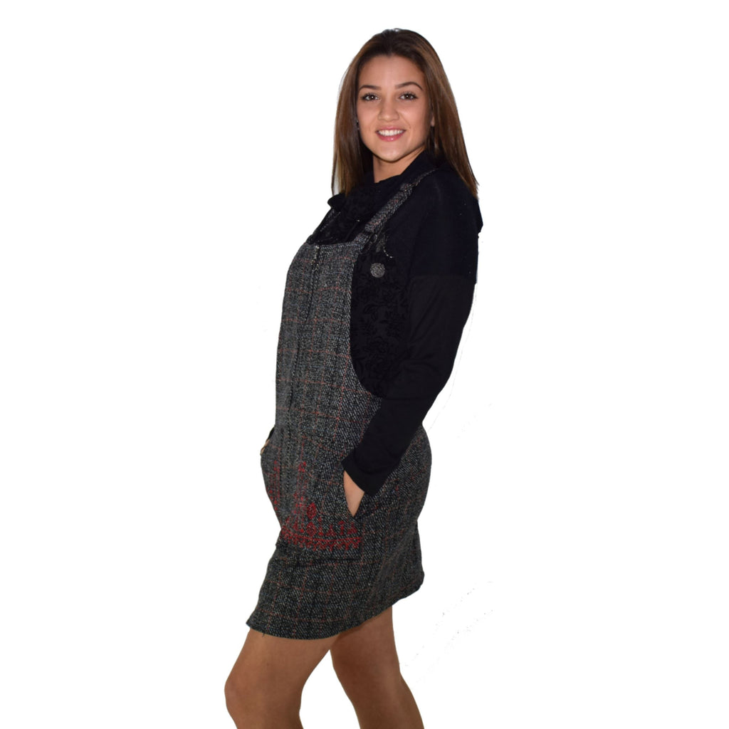 Vestido Pichi Tweed Mujer Bolsillos Bordados – Koroshi Negro