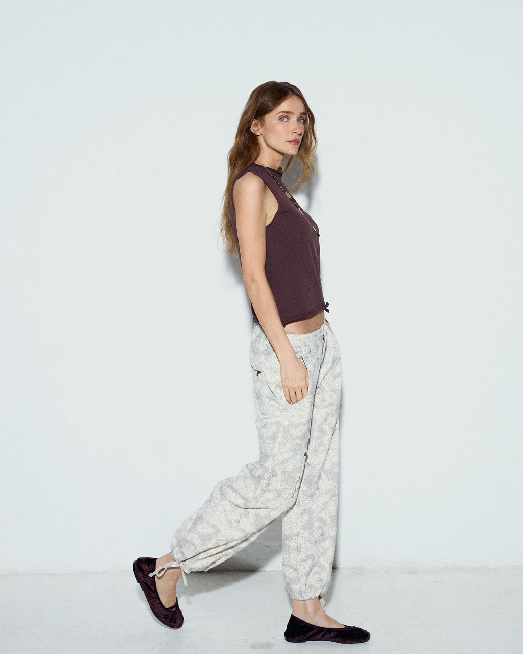Jeans Estampado Lazada Bajo Blanco
