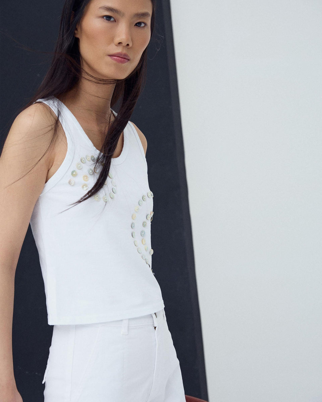 Camiseta Espiral Botones Blanco