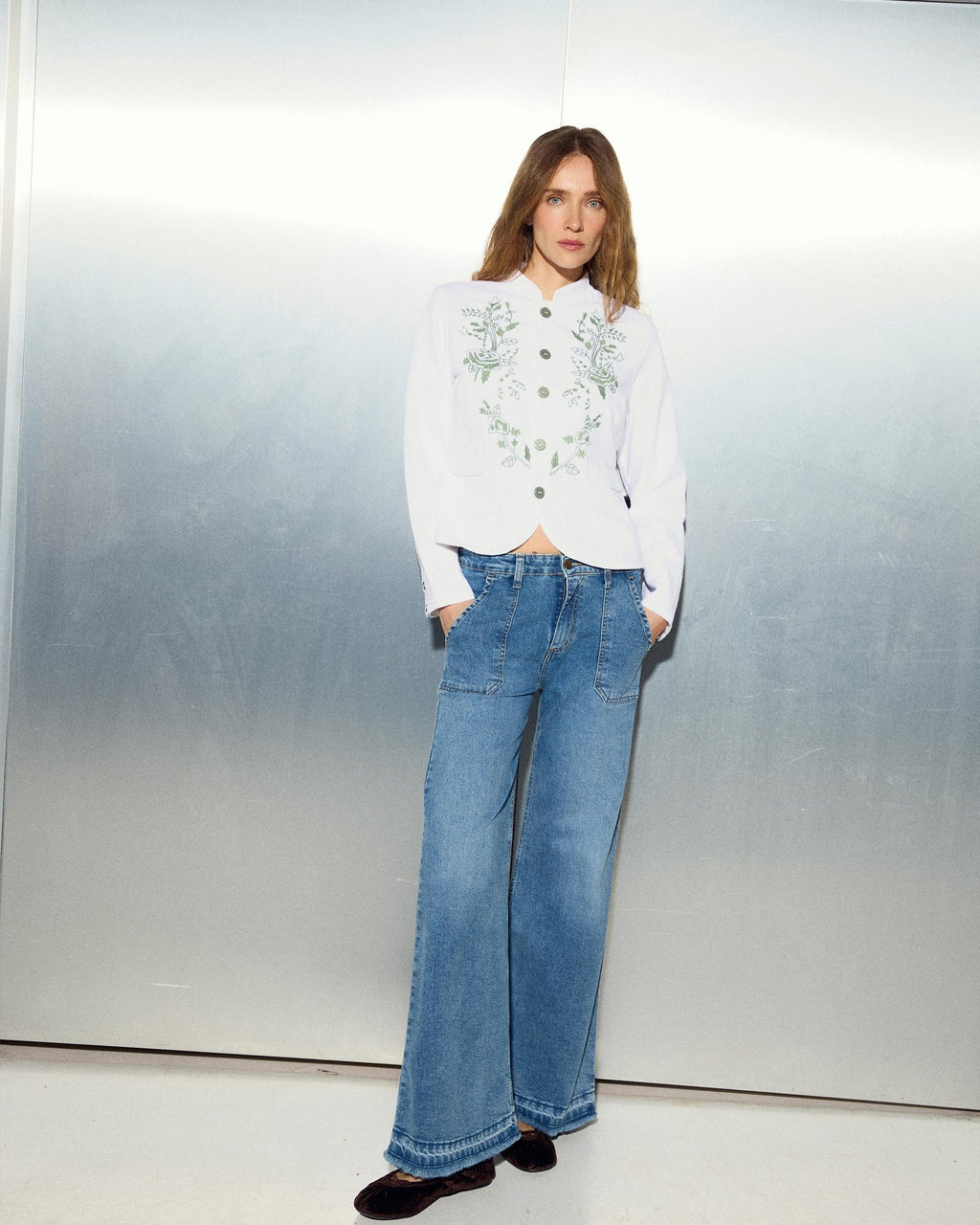 Blazer Bordados Florales Blanco