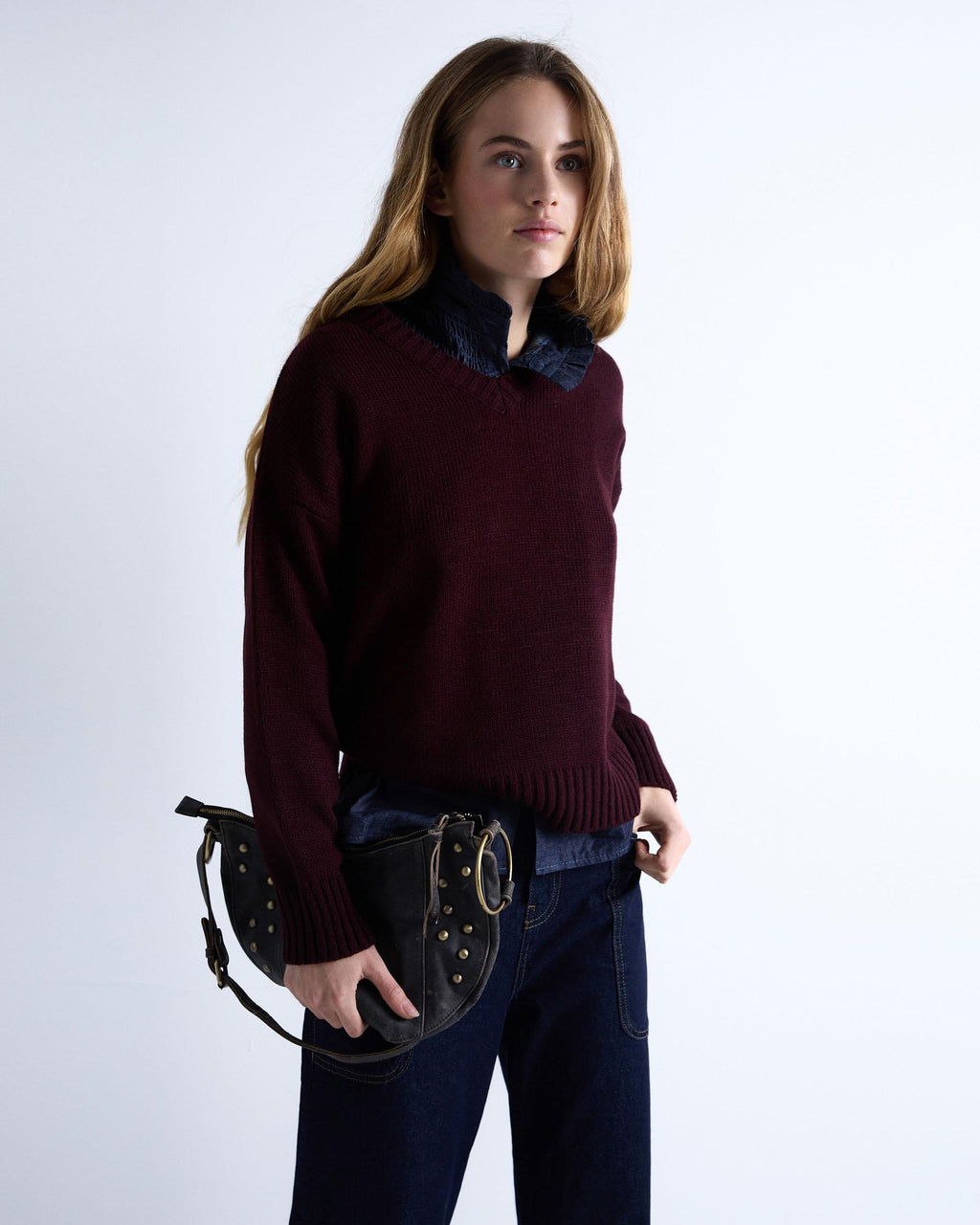 Jersey Cuello Pico Rib Granate