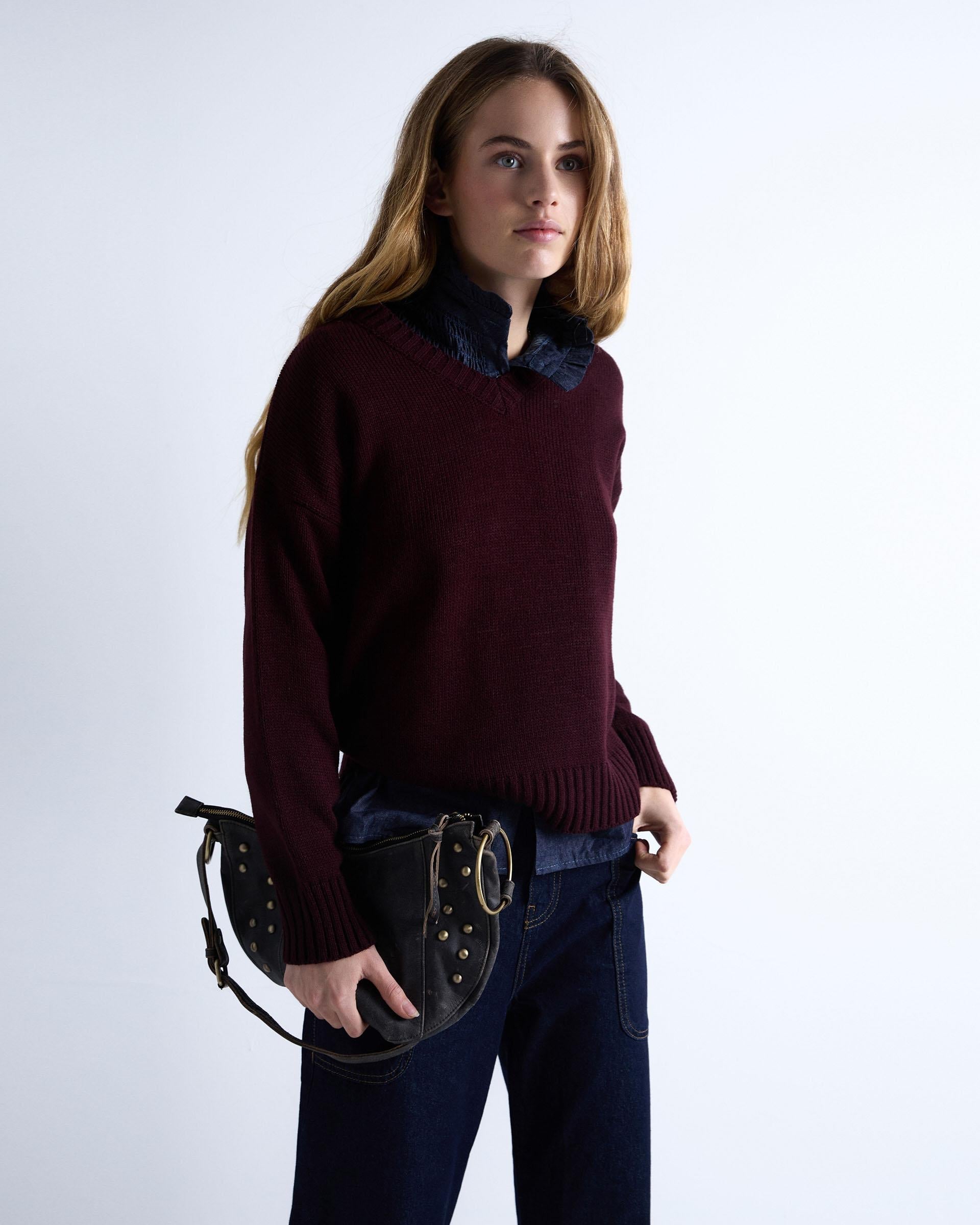 Jersey Cuello Pico Rib Granate