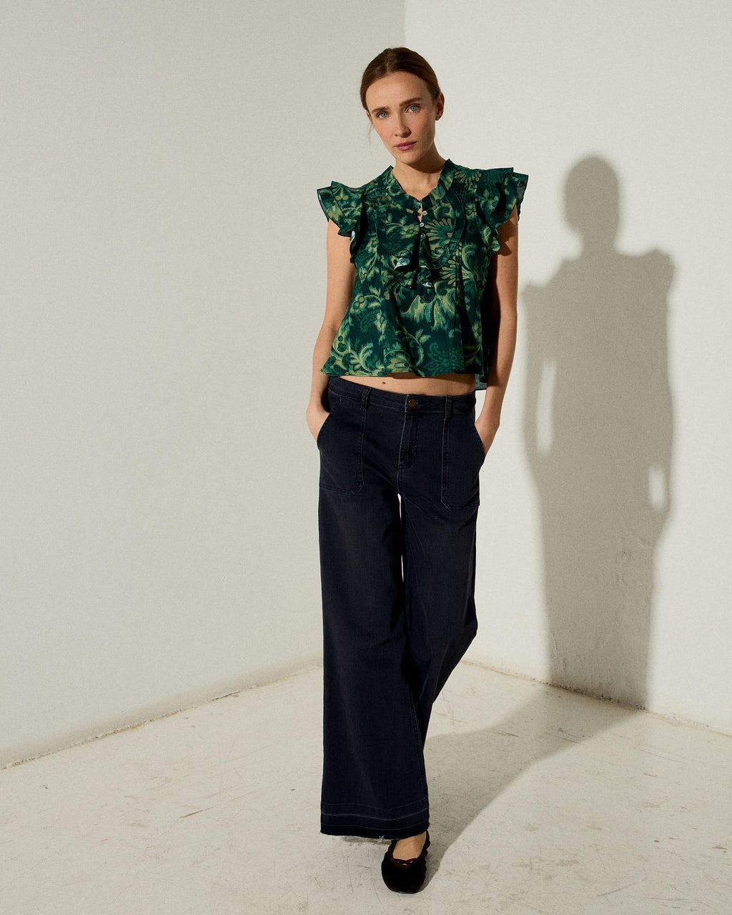 Blusa Sin Mangas Estampado Floral Verde