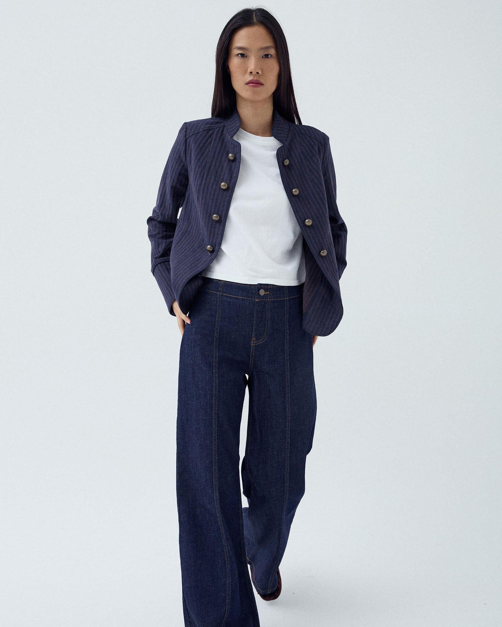 Jeans Costura Pespuntes Azul Oscuro
