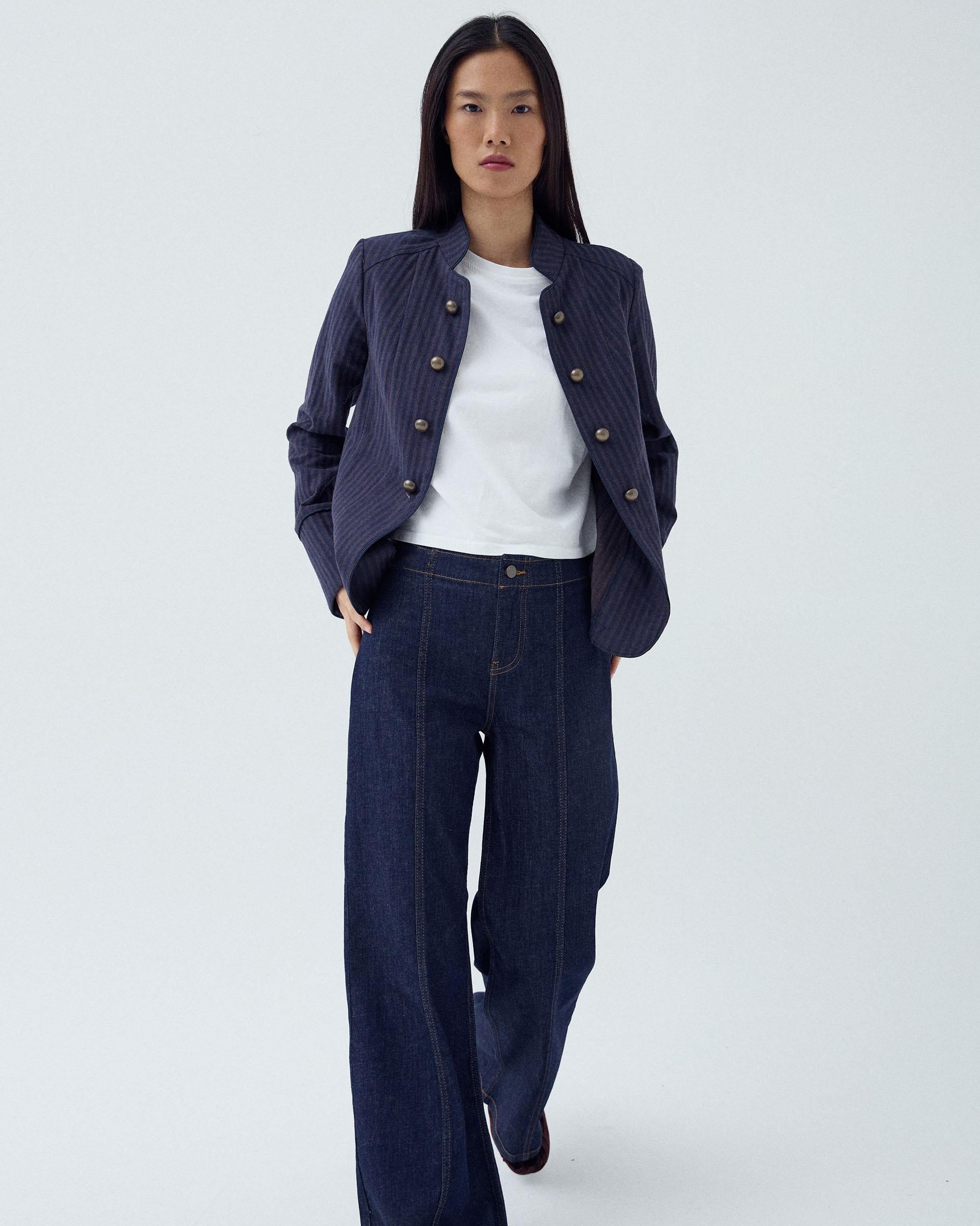Jeans Costura Pespuntes Azul Oscuro