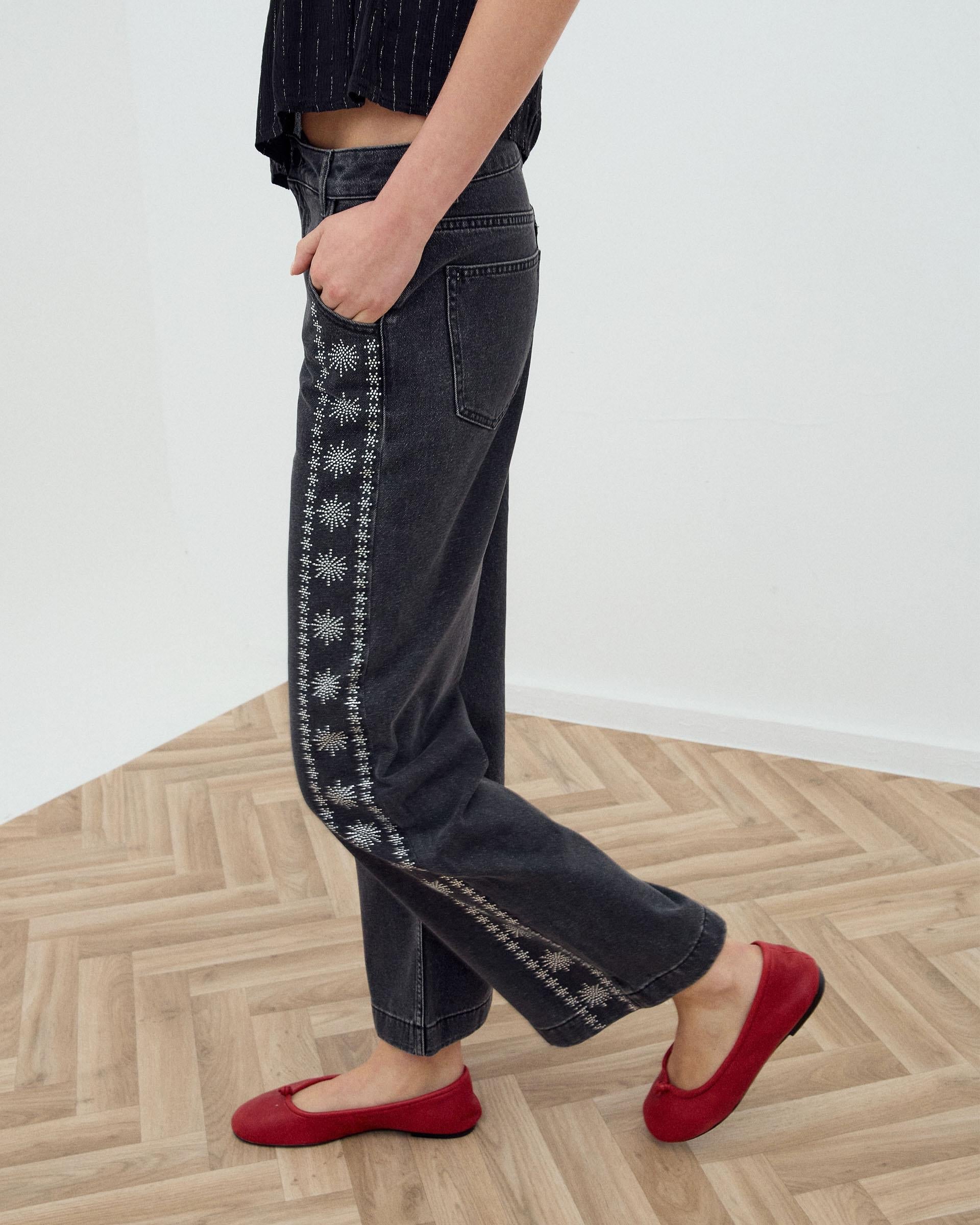 Jeans Brillos Laterales Antracita