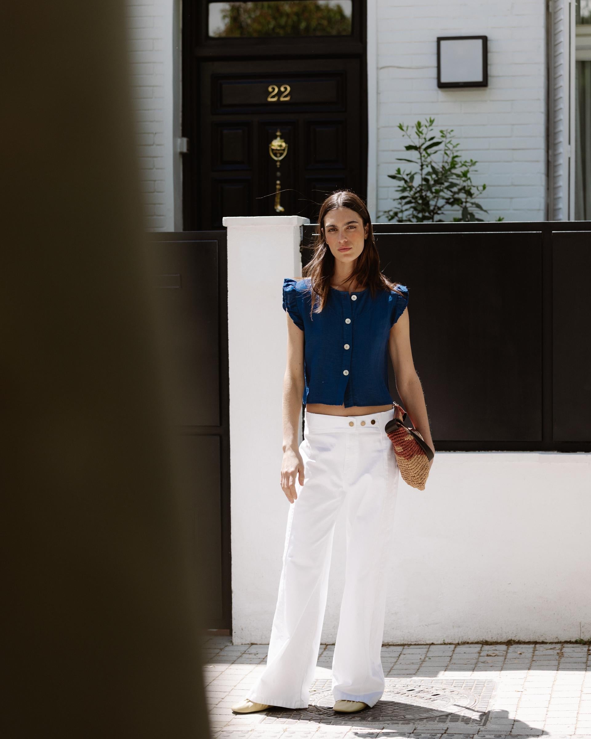 Jeans Cinturilla Pieza Botones Blanco