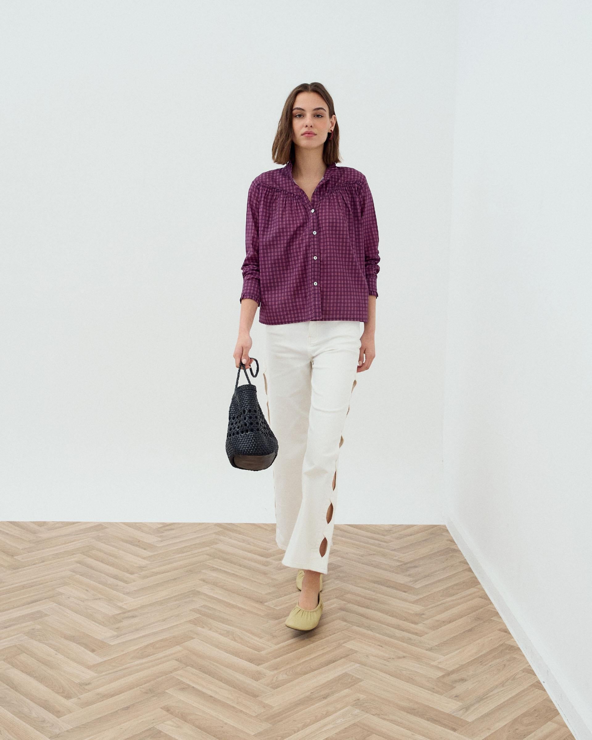 Blusa Canesú Cuadros Morado