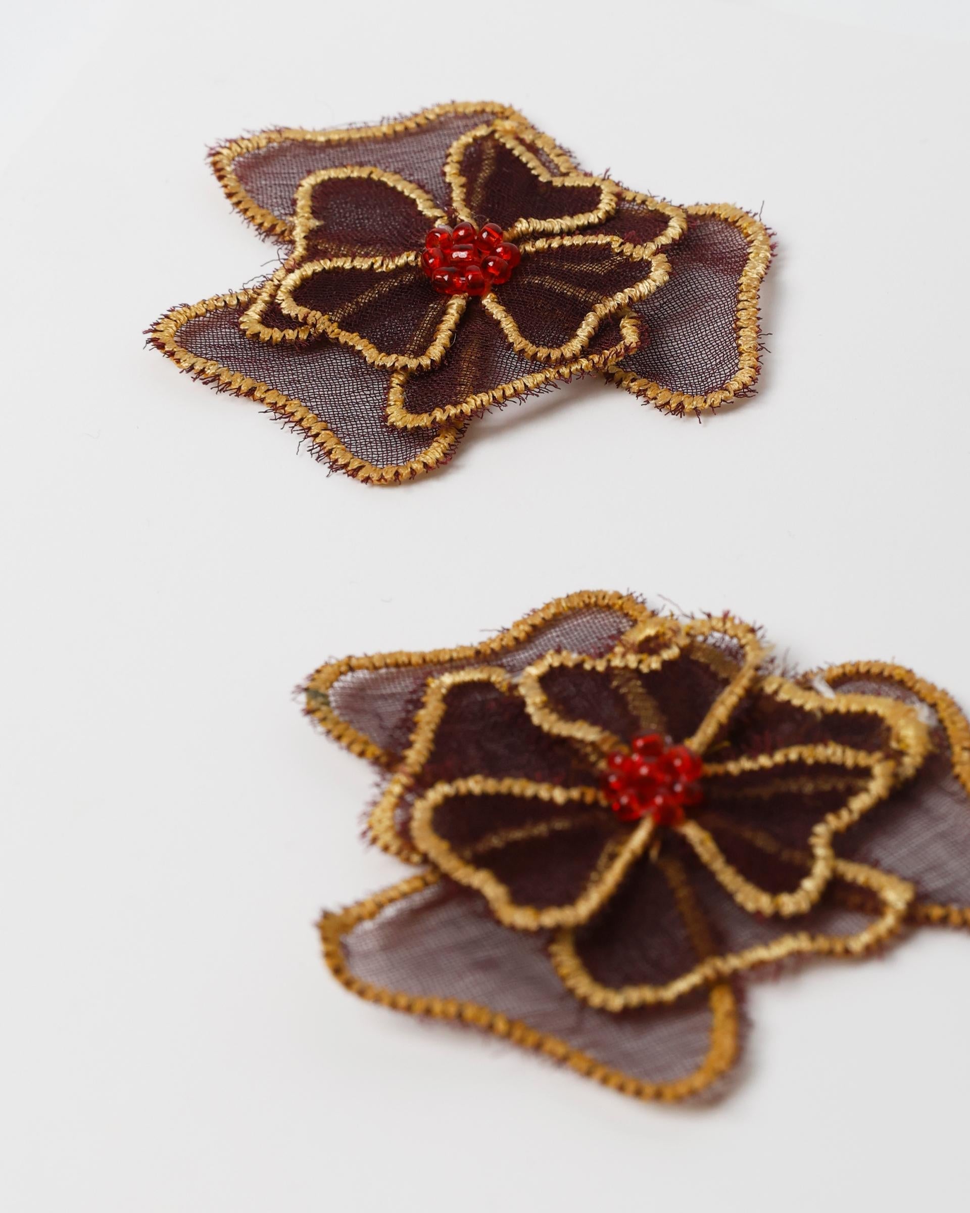 Pendientes Tela Flor Granate