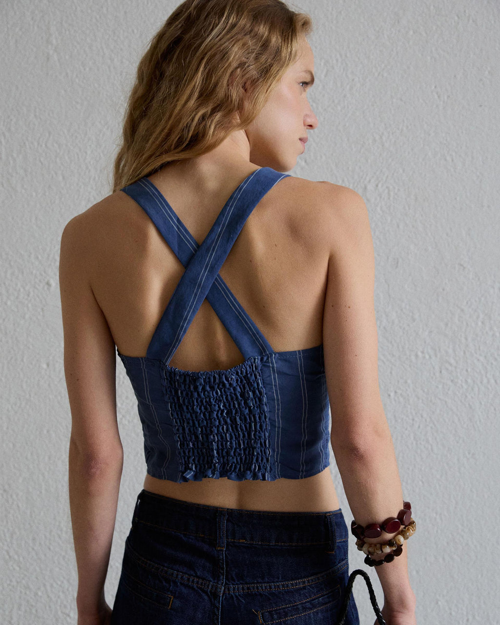 Top Botones Rayas Azul