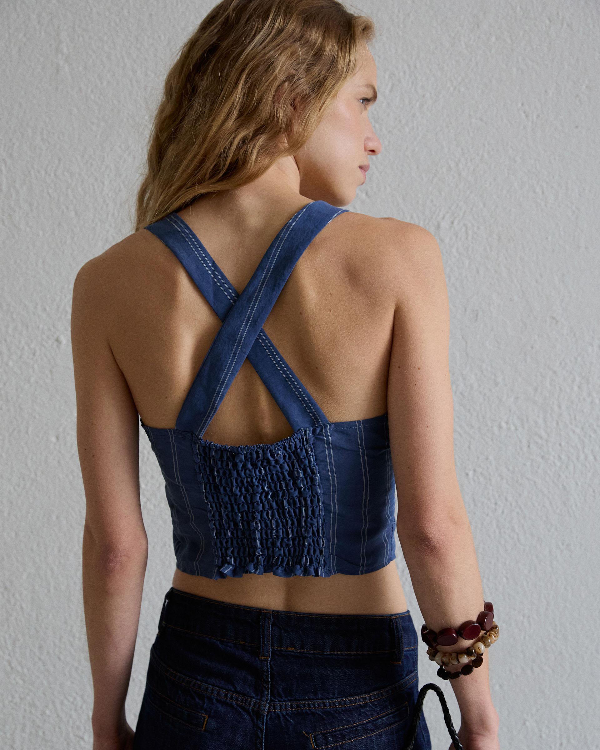 Top Botones Rayas Azul