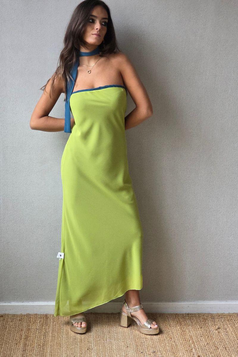 Vestido reversible azul índigo/lima