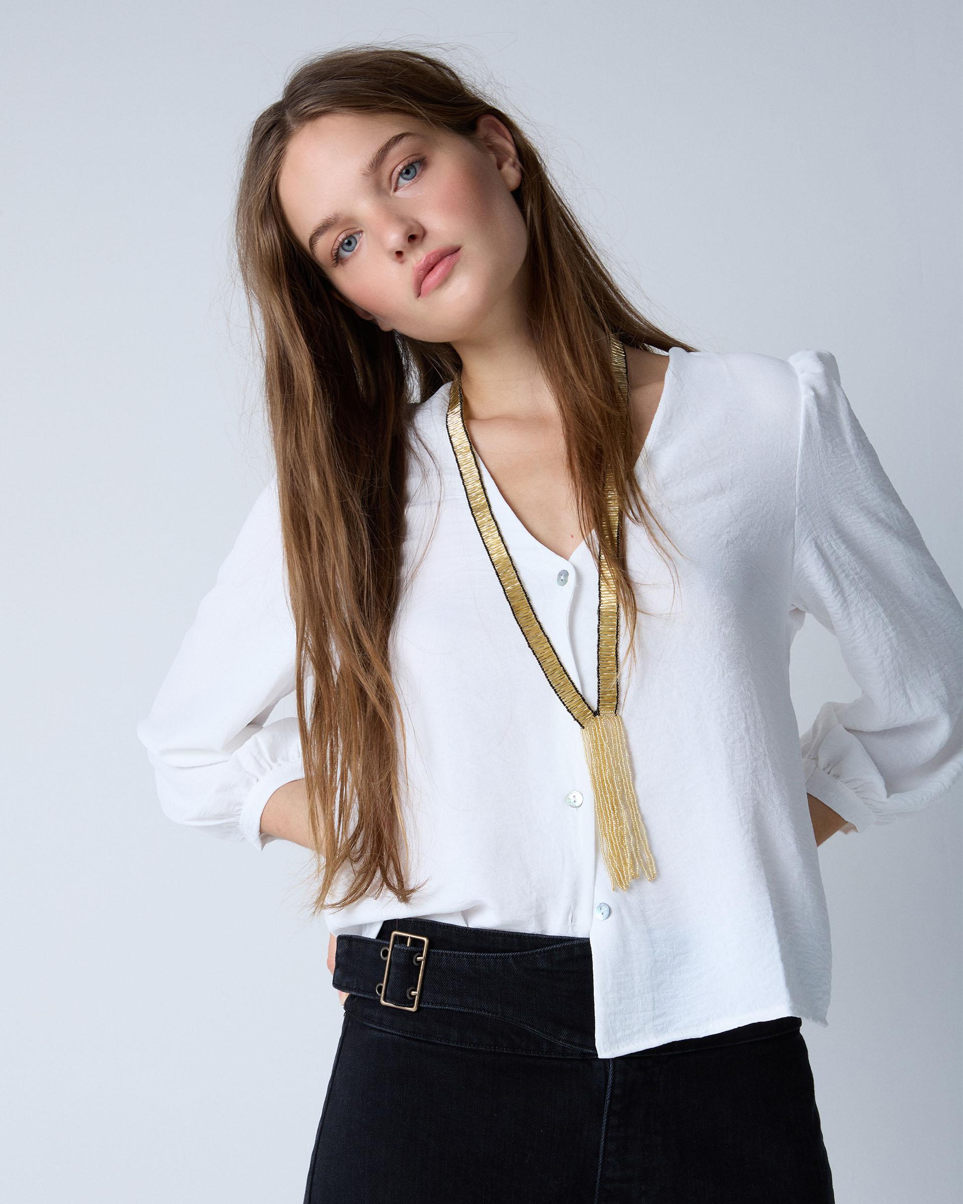 Blusa Manga Abullonada Blanca