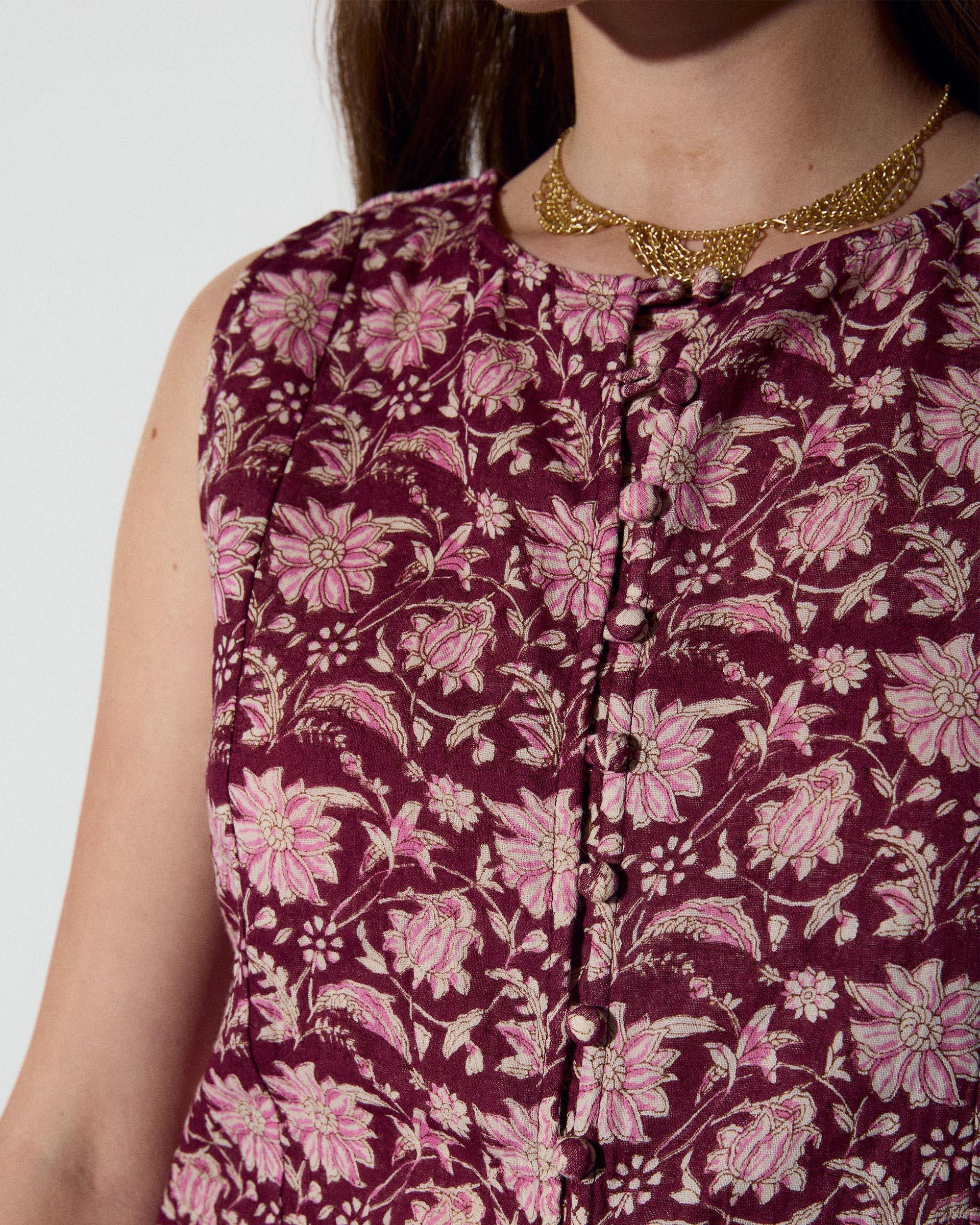 Top Botones Forrados Estampado Floral Granate