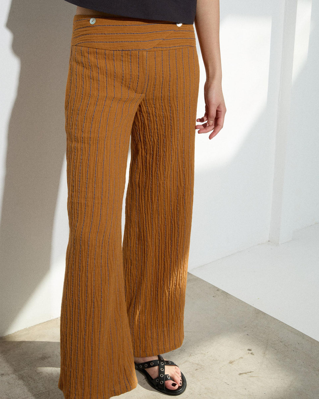 Pantalón Rayas Cinturilla Cruzada Naranja