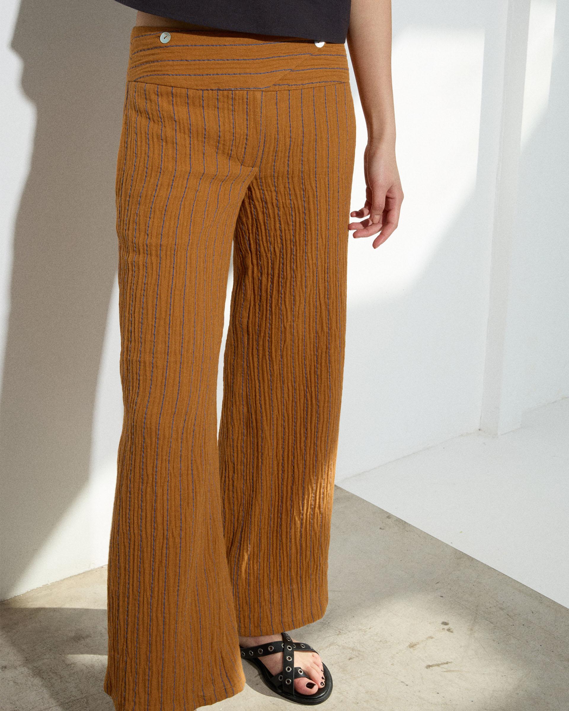 Pantalón Rayas Cinturilla Cruzada Naranja