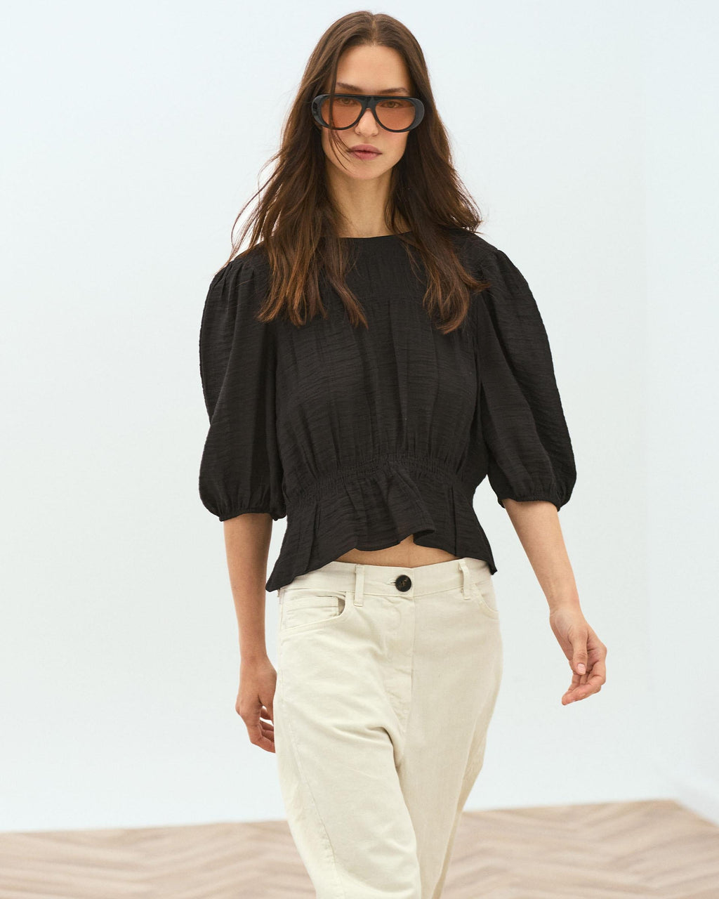 Blusa Gomas Manga Francesa Negro