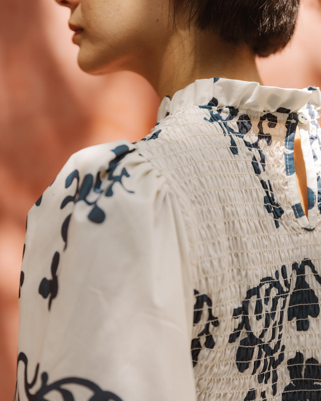 Top Nido De Abeja Manga Abullonada Estampado Blanco