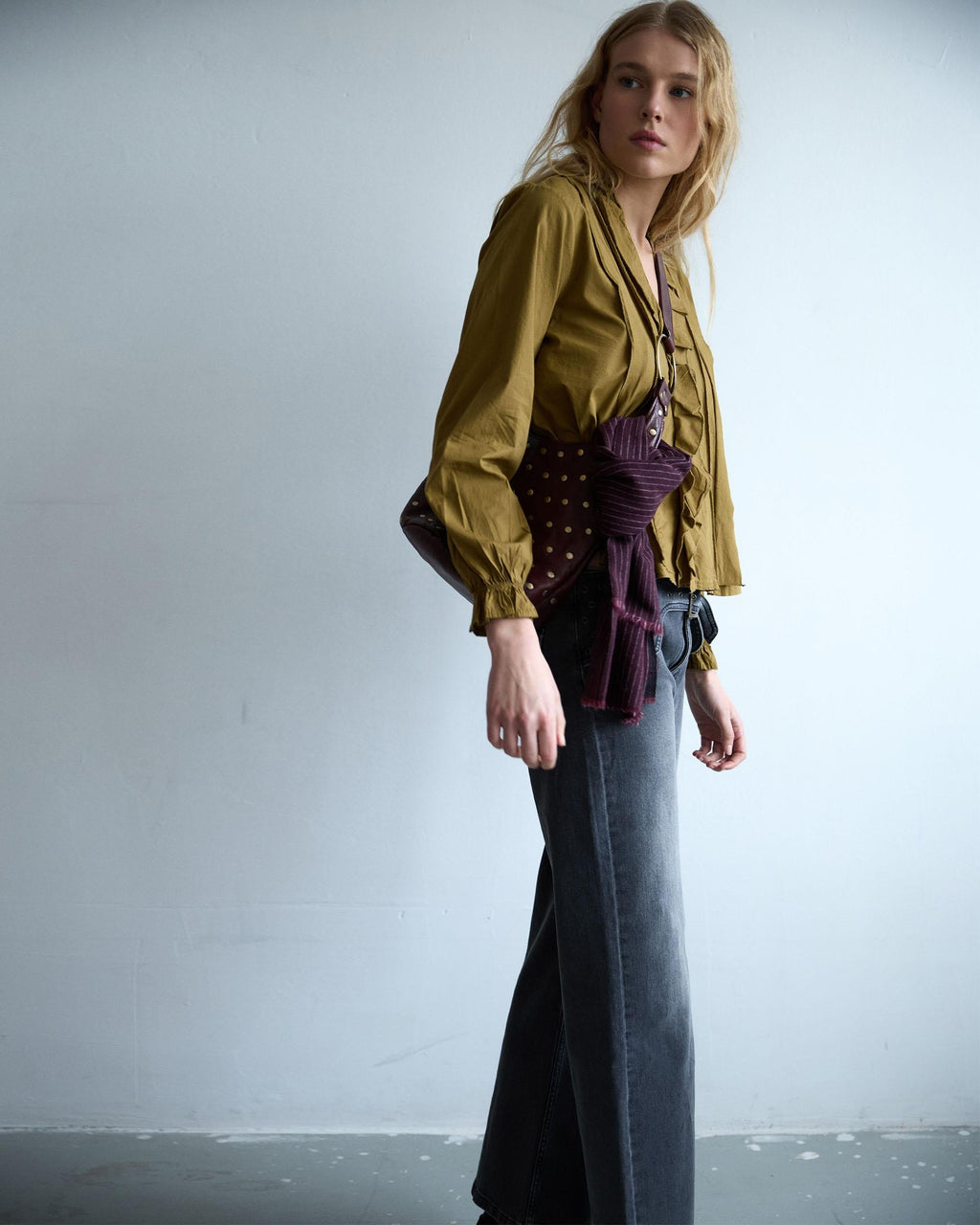 Blusa Escote Pico Volantes Verde