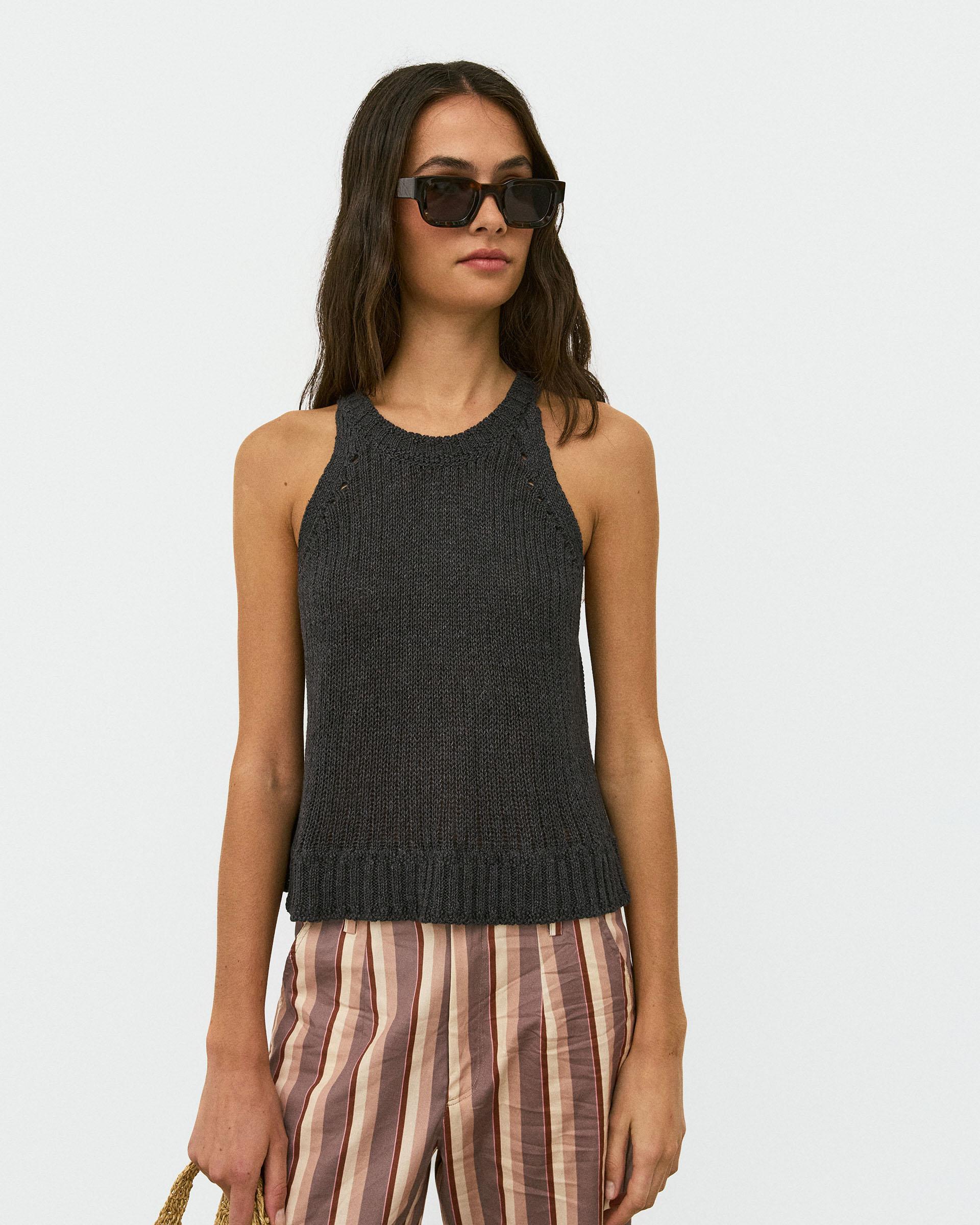 Top Punto Sin Mangas Cuello Redondo Rib Antracita