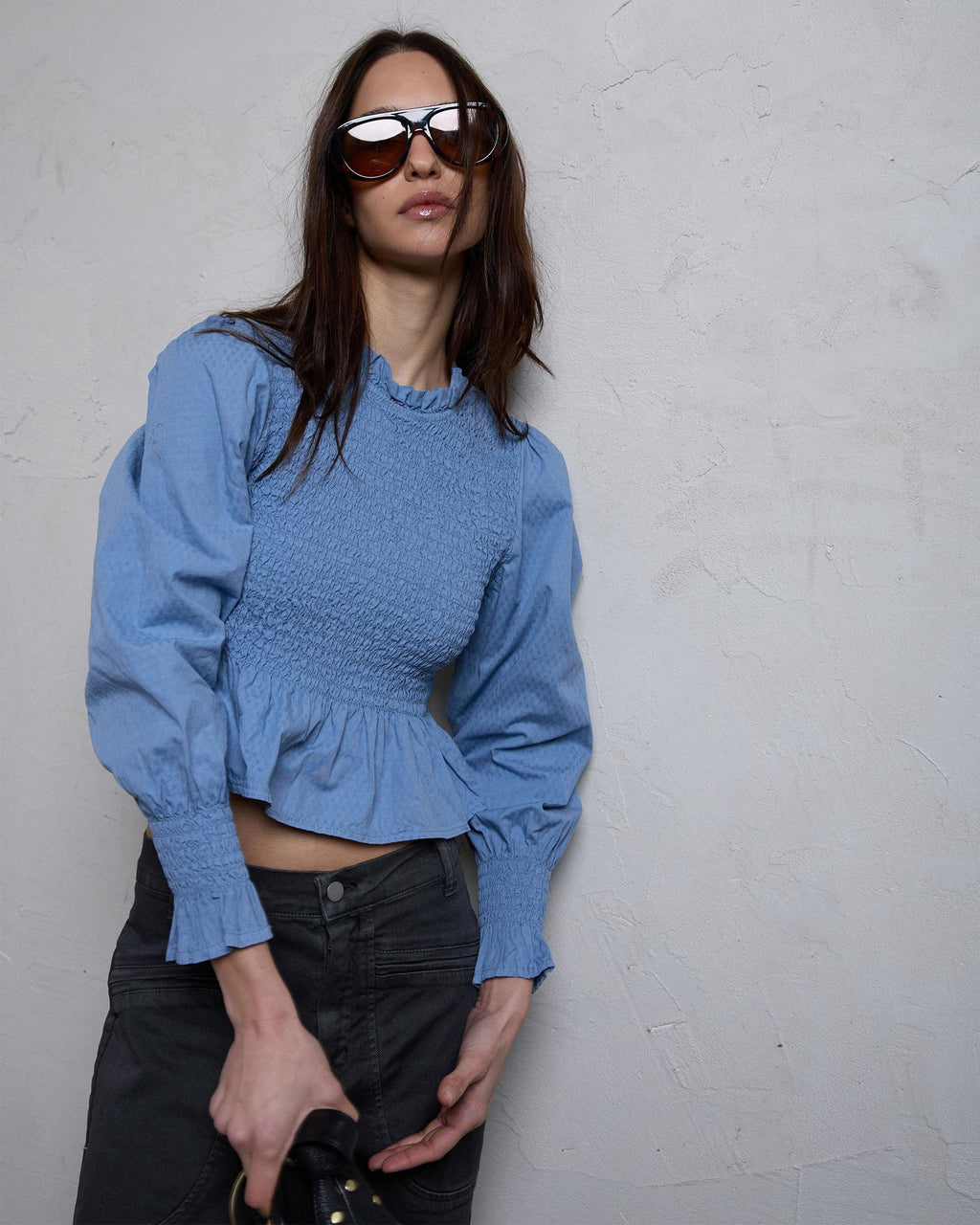 Blusa Nido De Abeja Azul