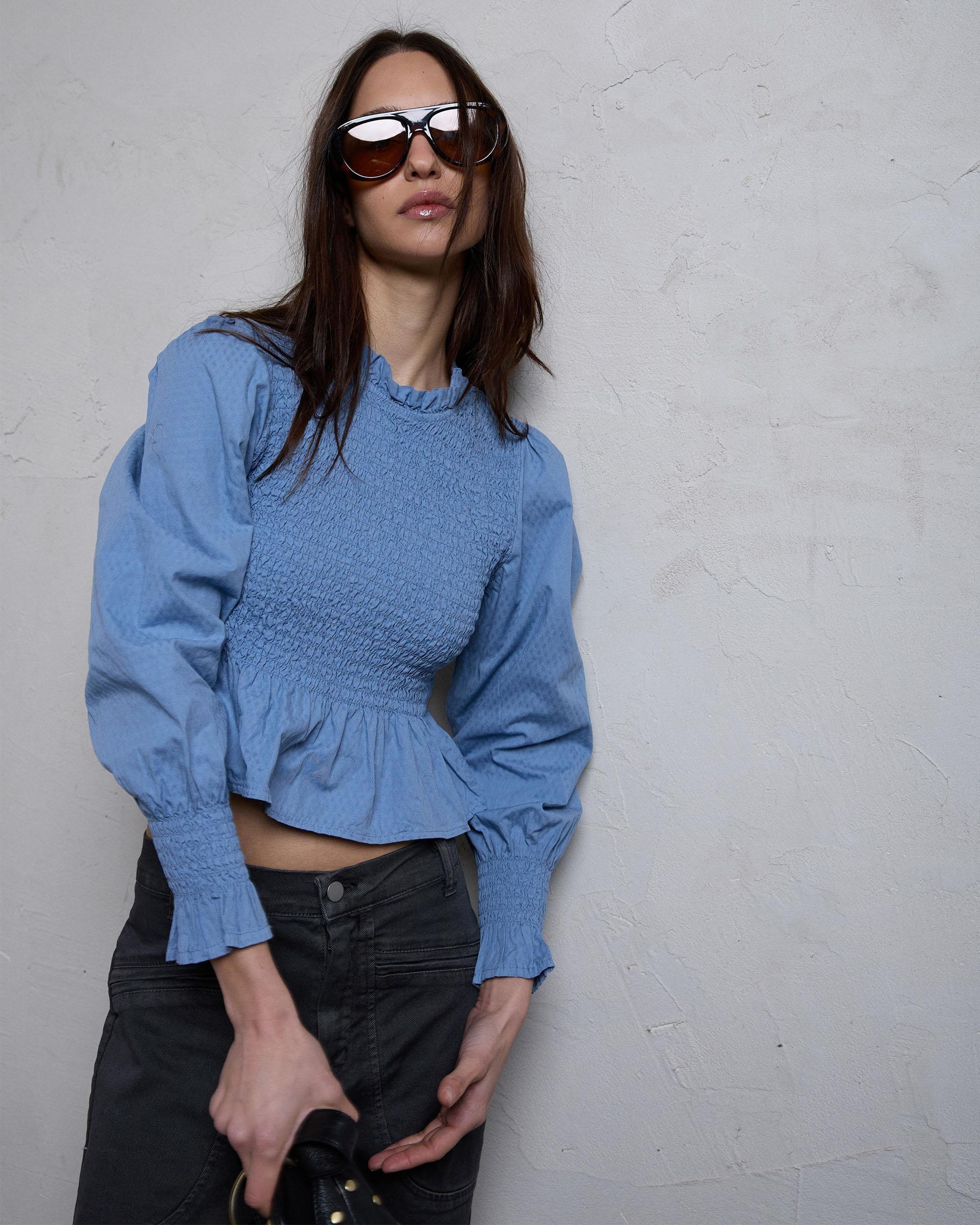 Blusa Nido De Abeja Azul