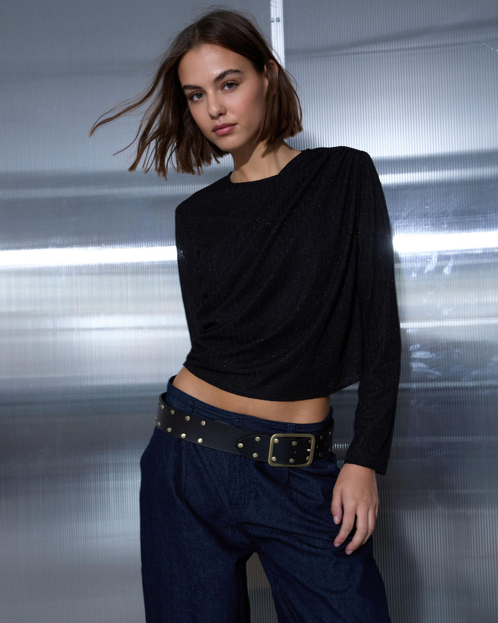 Top Drapeado Lurex Negro