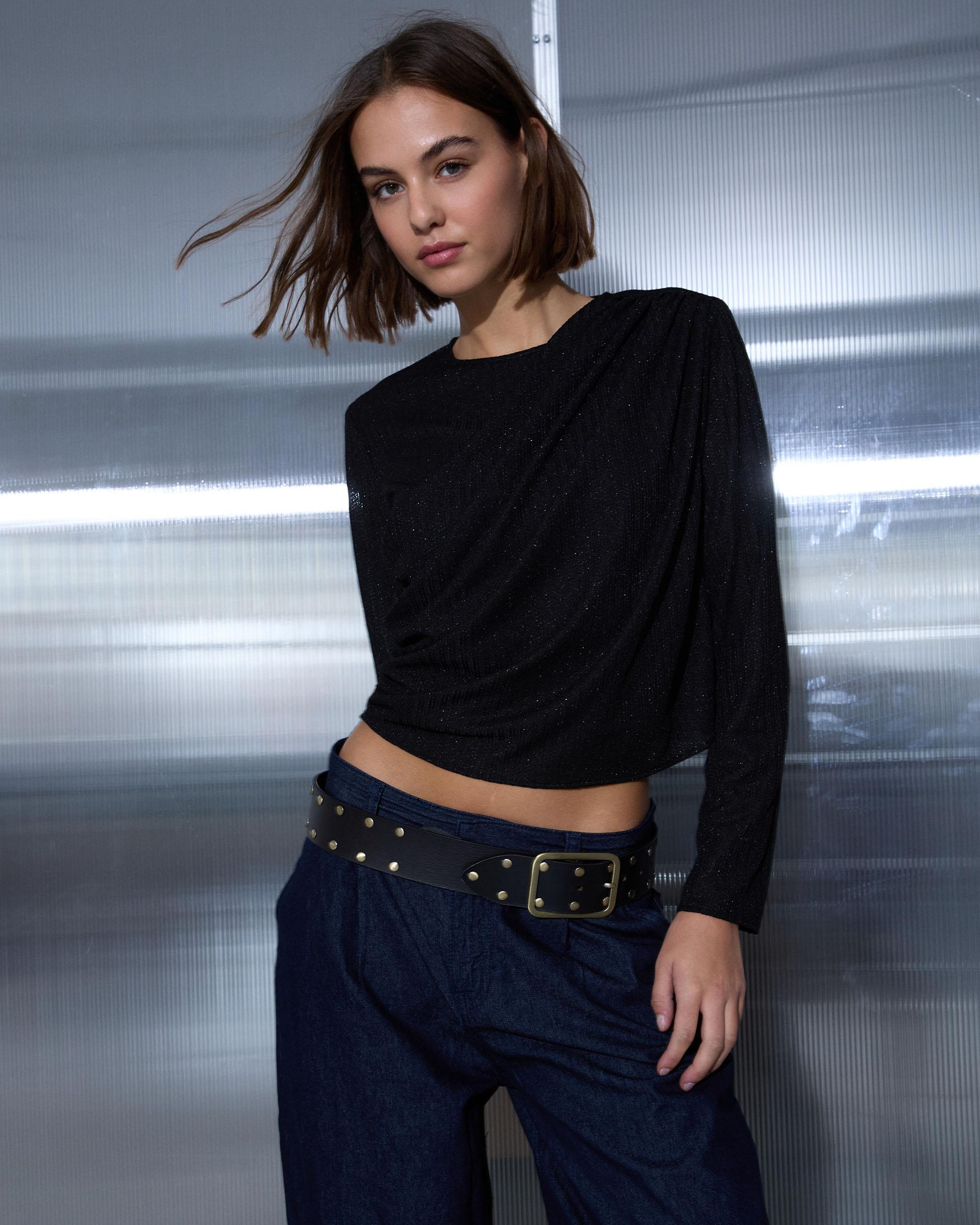 Top Drapeado Lurex Negro