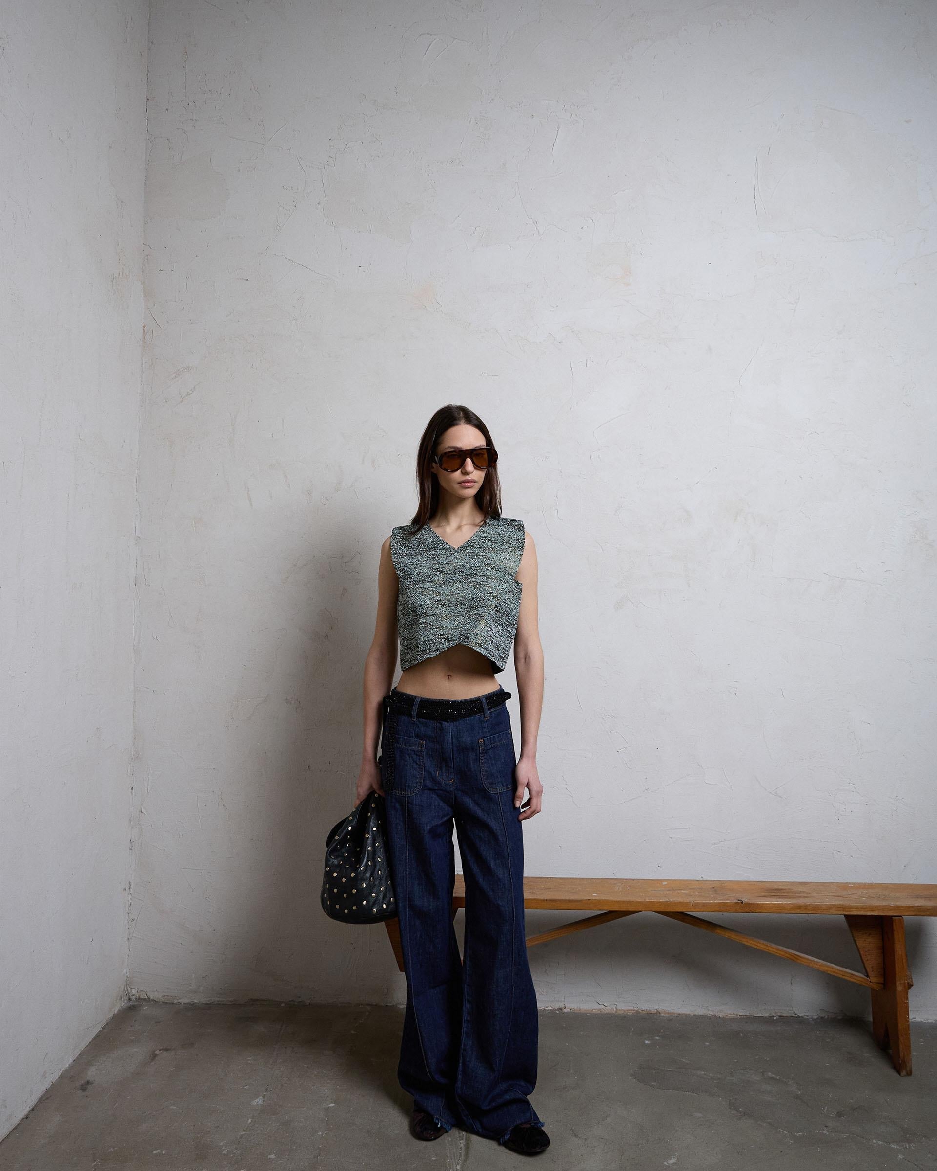 Top Cruzado Jacquard Verde Agua
