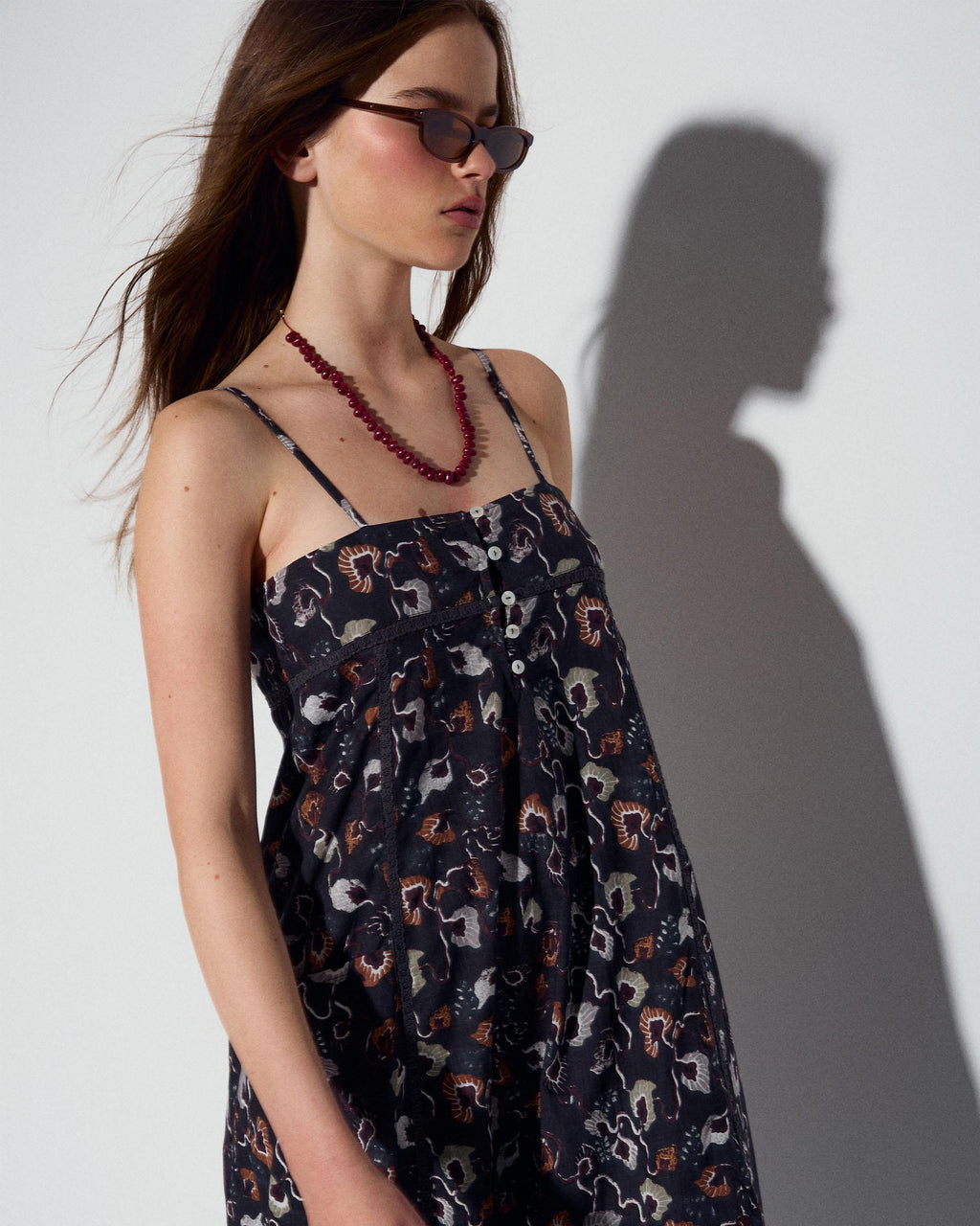 Vestido Puntillas Bolsillos Estampado Floral Antracita