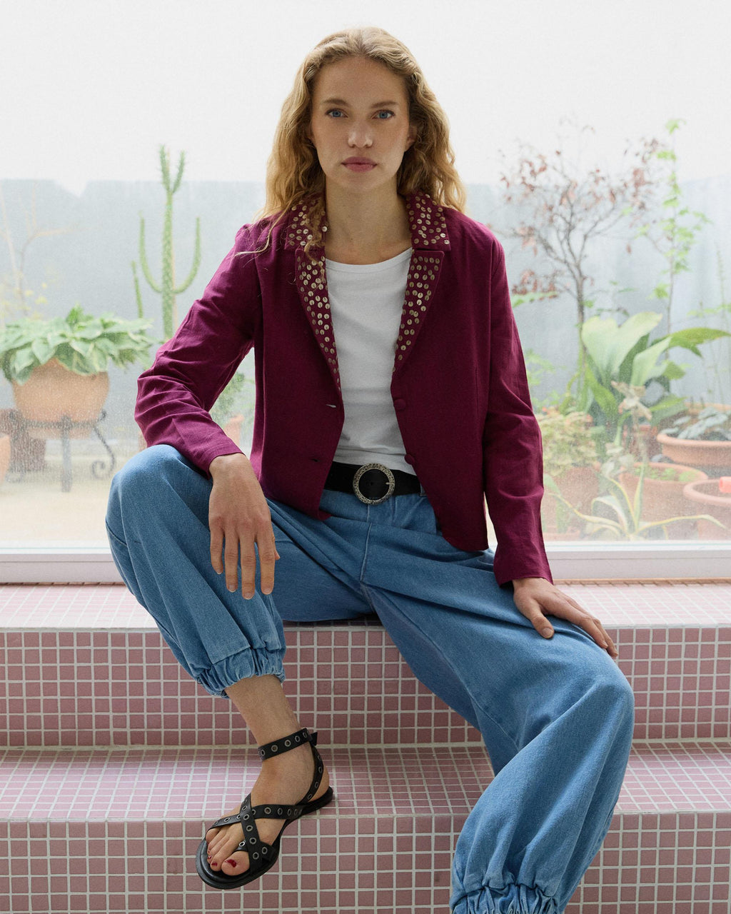 Blazer Lentejuelas Rosa Oscuro