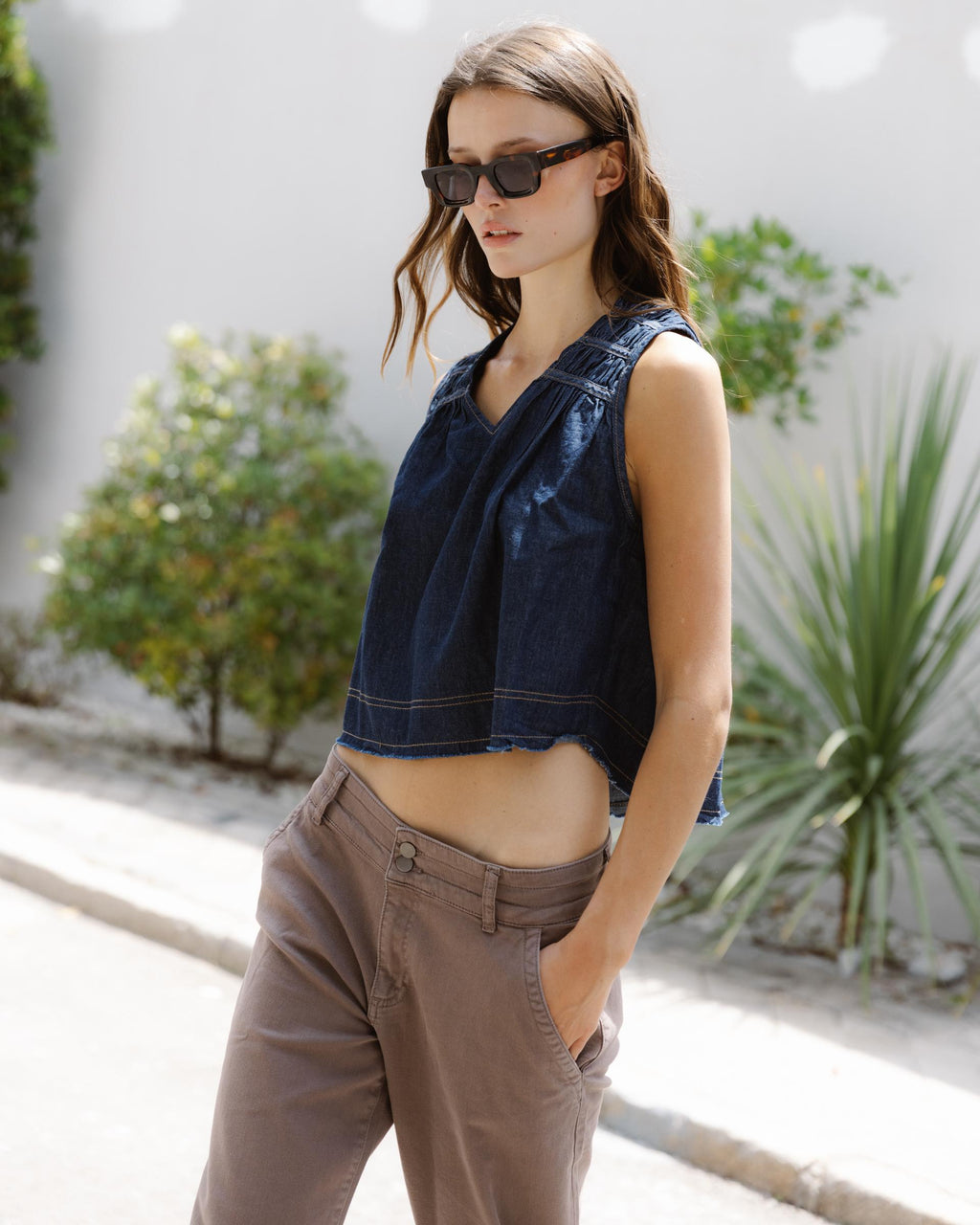 Jeans Doble Cinturilla Marrón
