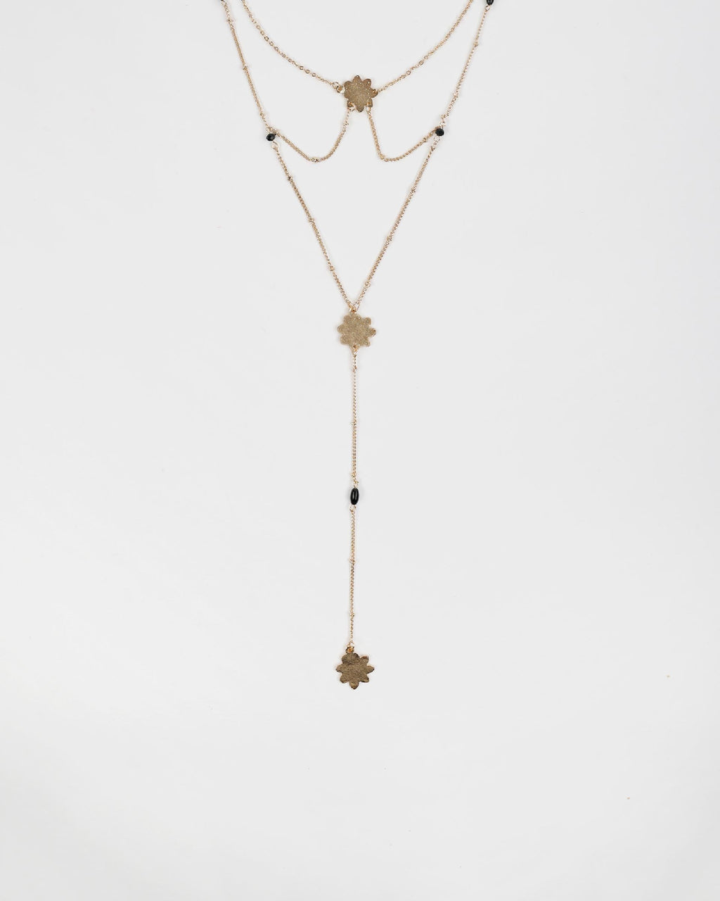 Collar Largo Flores Abalorios Oro