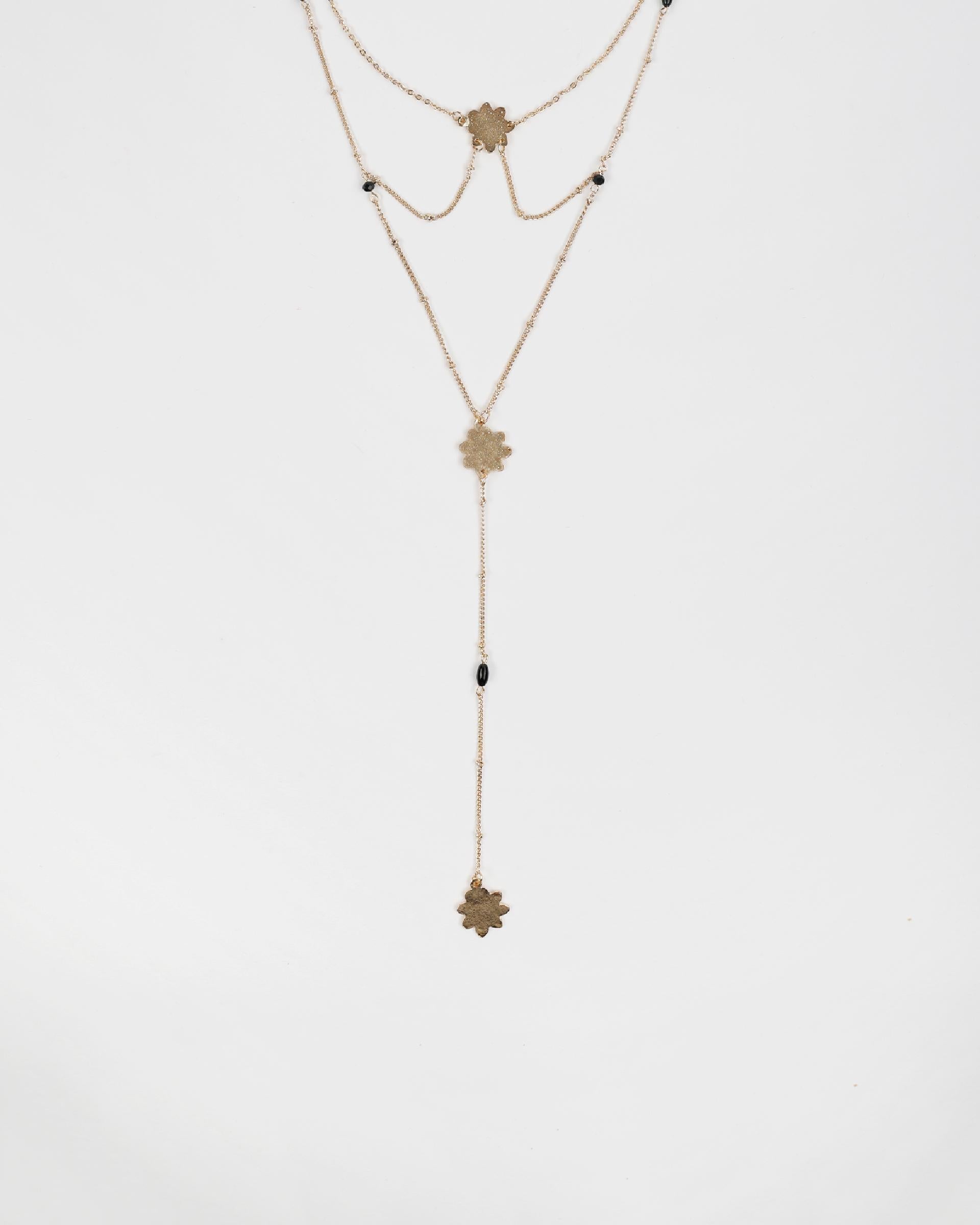 Collar Largo Flores Abalorios Oro