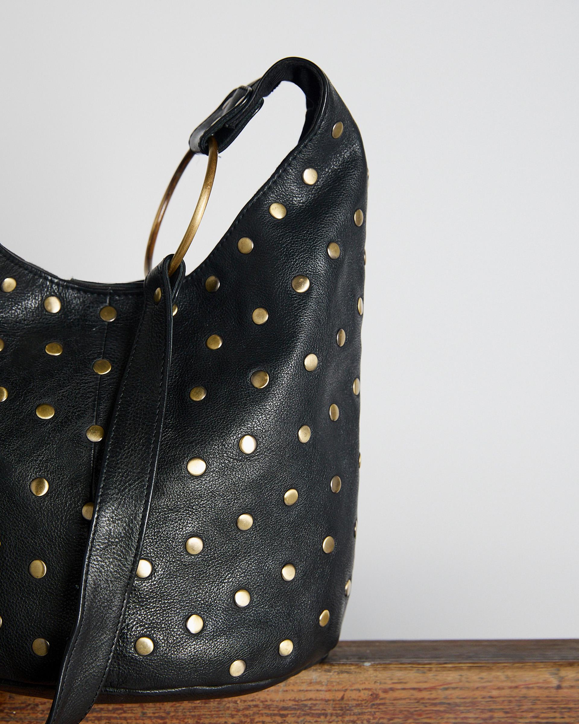 Bolso Piel Bucket Tachuelas Negro