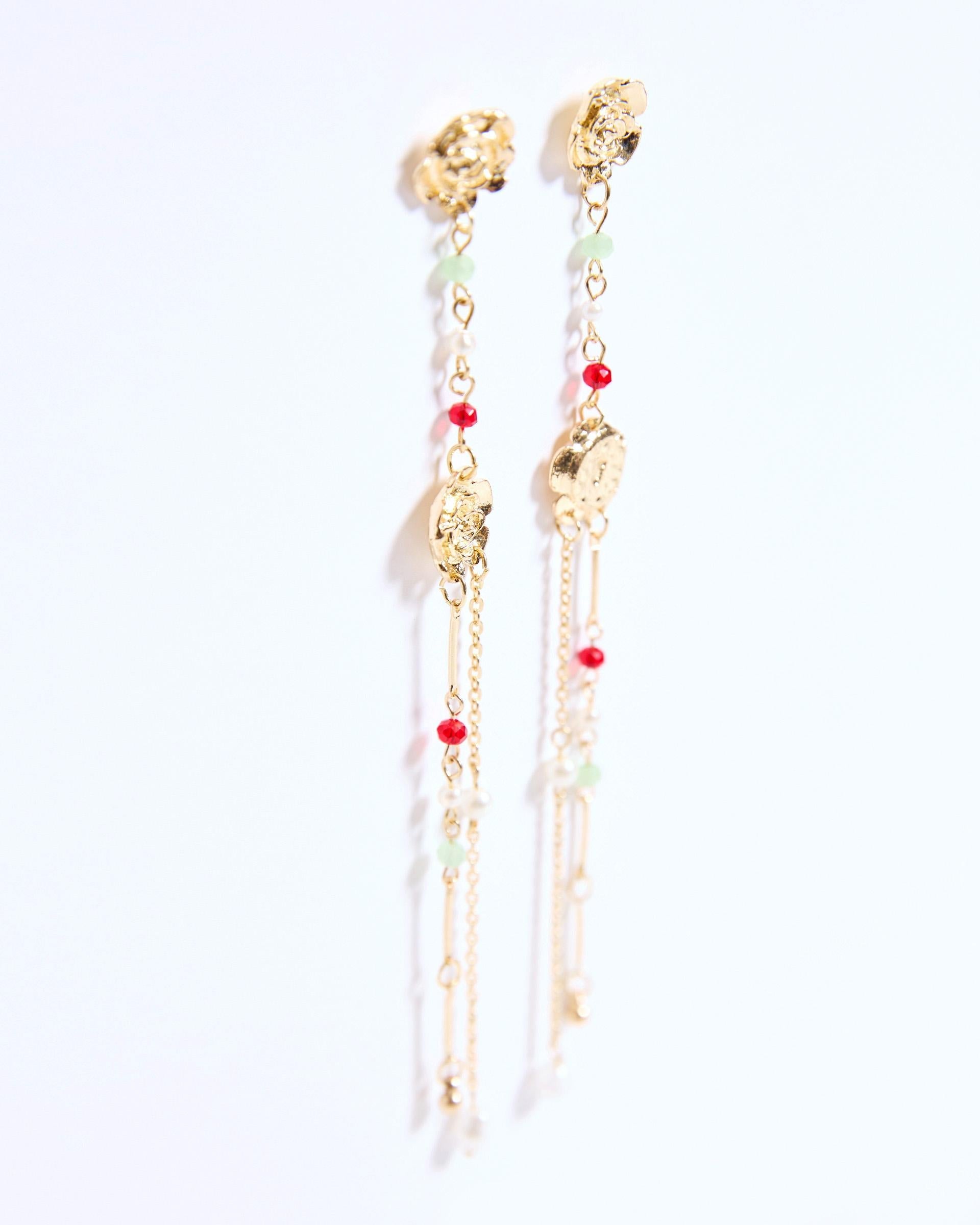 Pendientes Flor Cadenas Oro